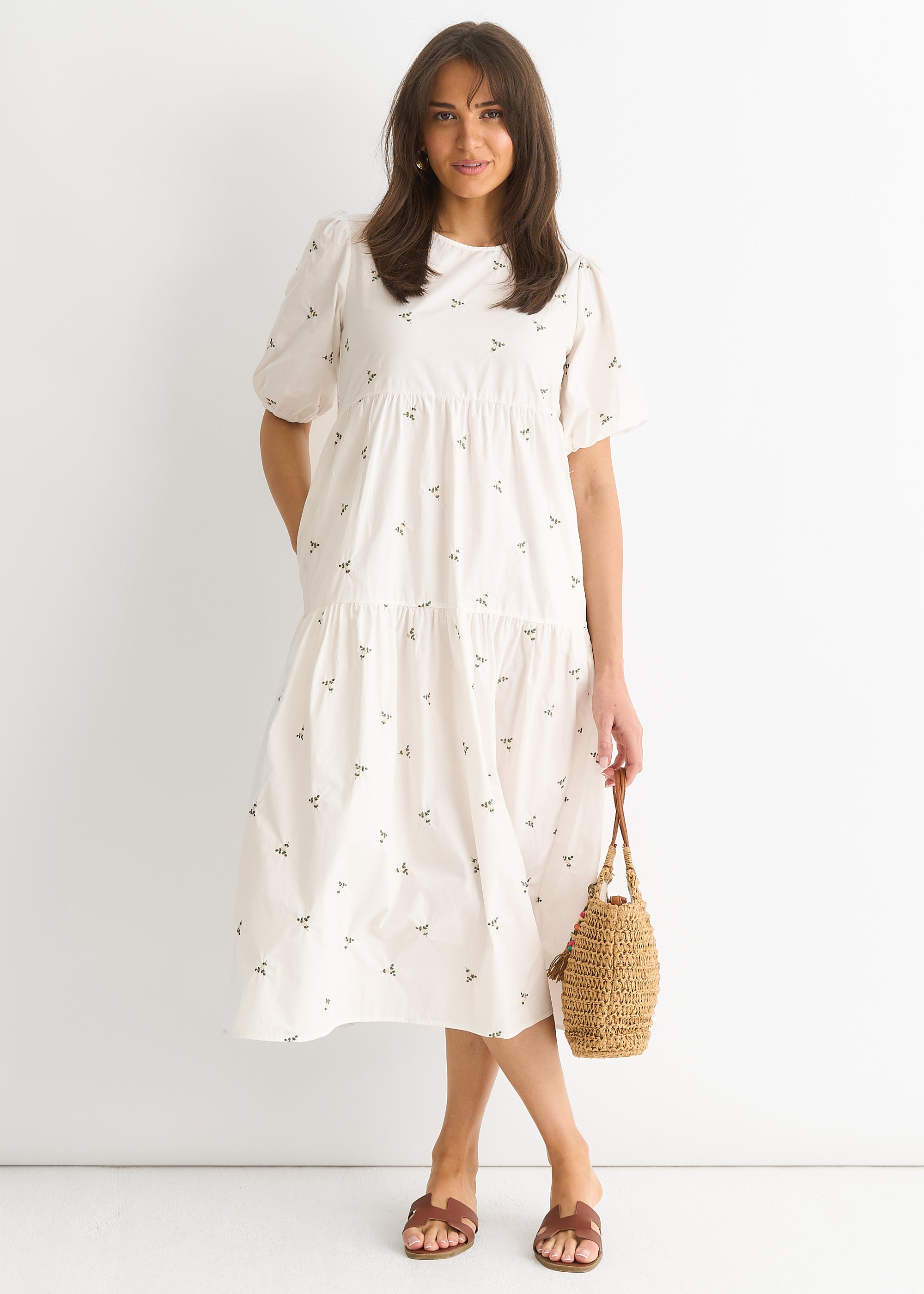 Broderie Cotton Smock Midi Dress