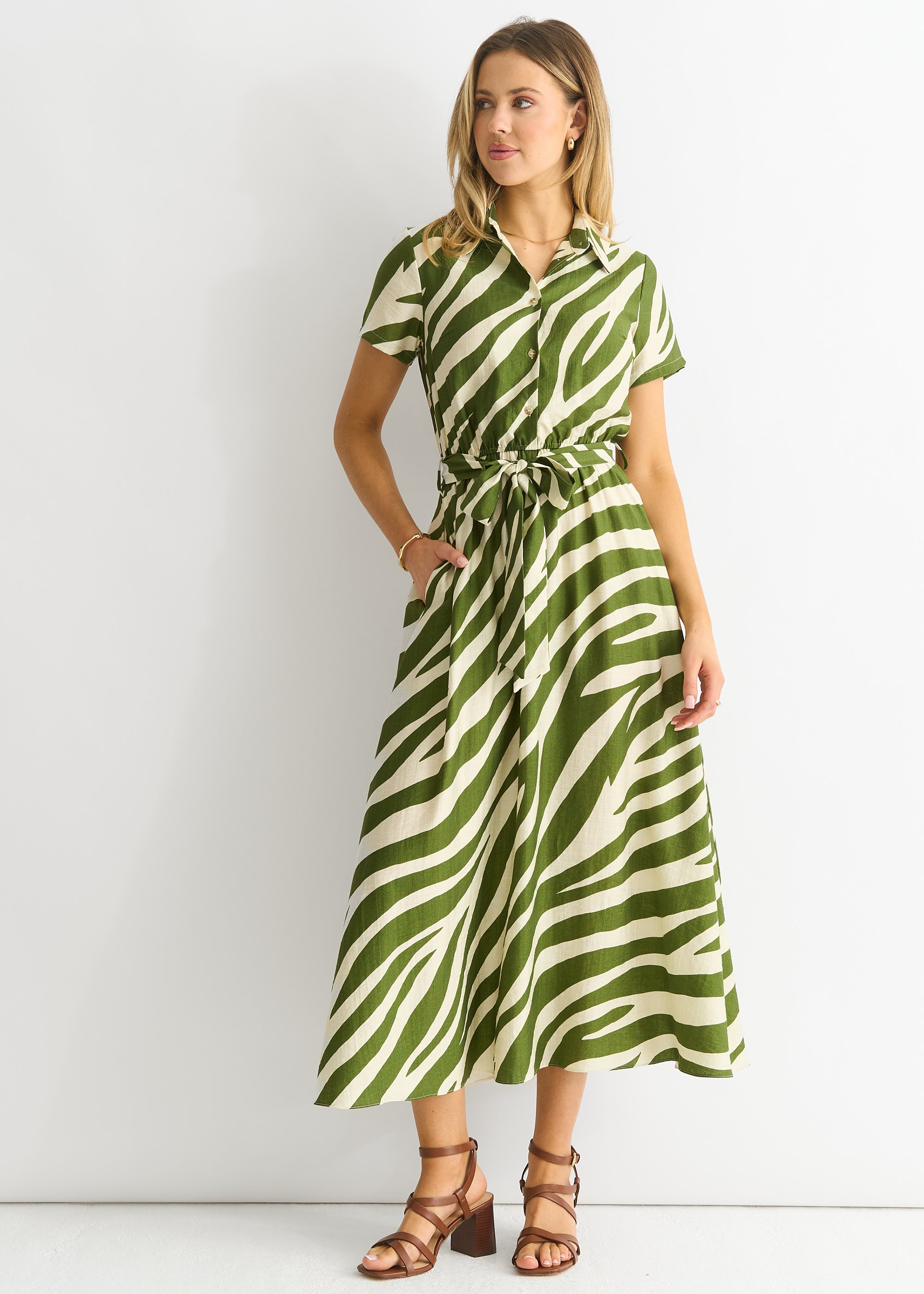 Zebra Print Viscose Shirt Dress