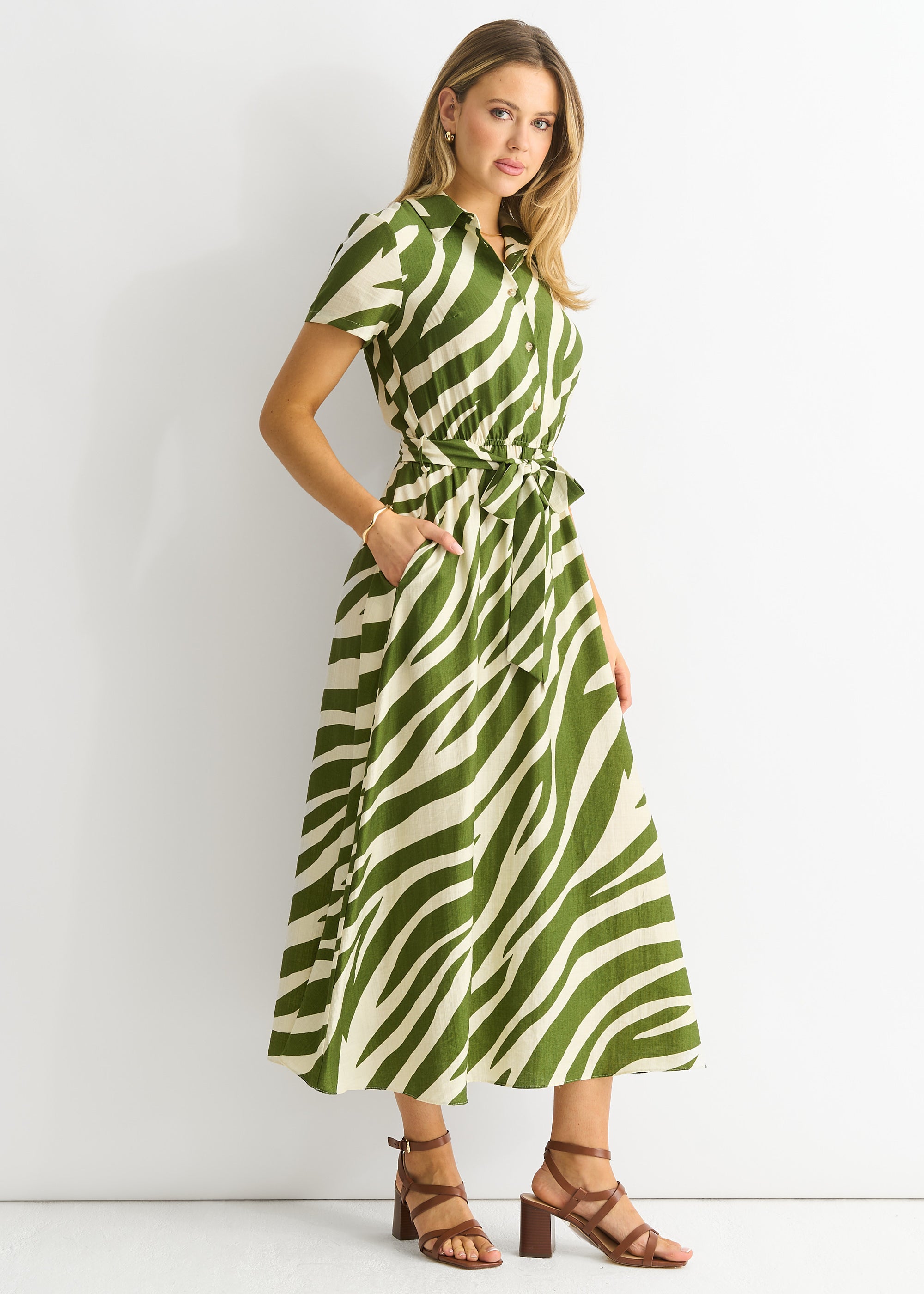 Zebra Print Viscose Shirt Dress