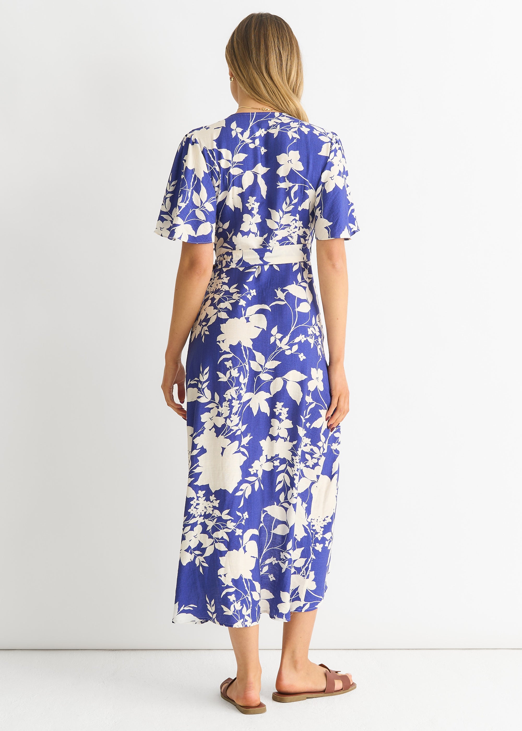 Viscose Floral Wrap Midi Dress