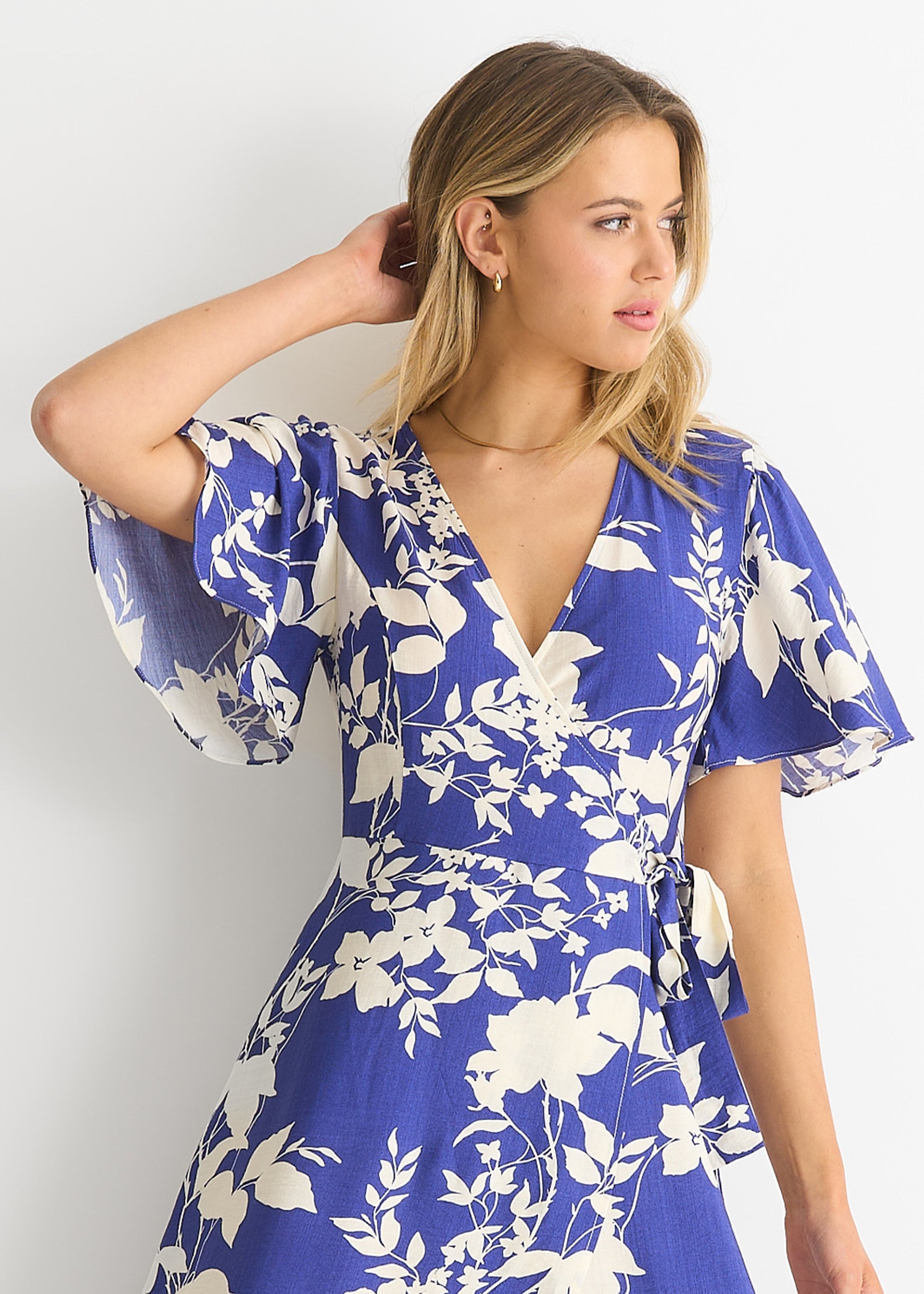 Viscose Floral Wrap Midi Dress