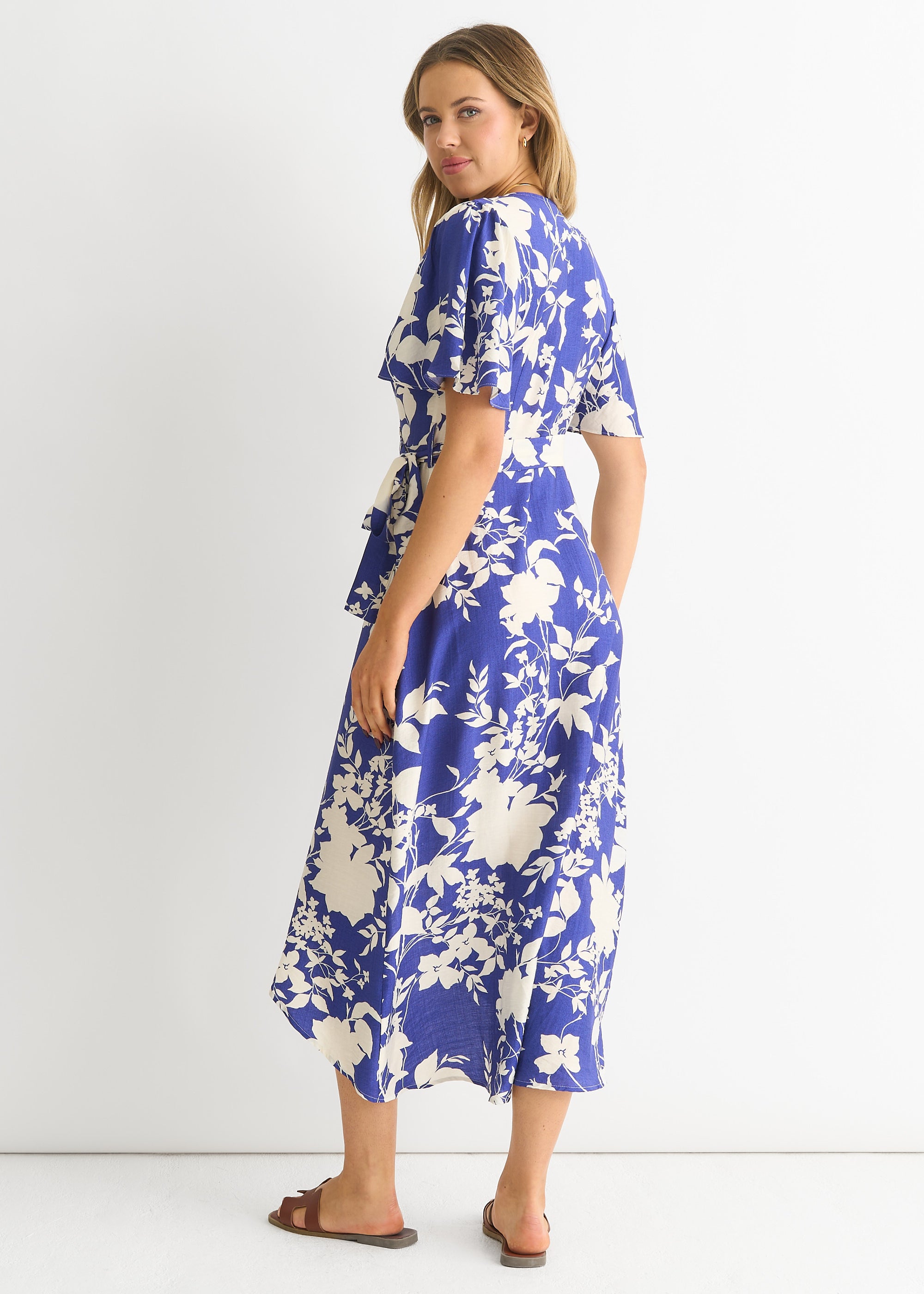 Viscose Floral Wrap Midi Dress