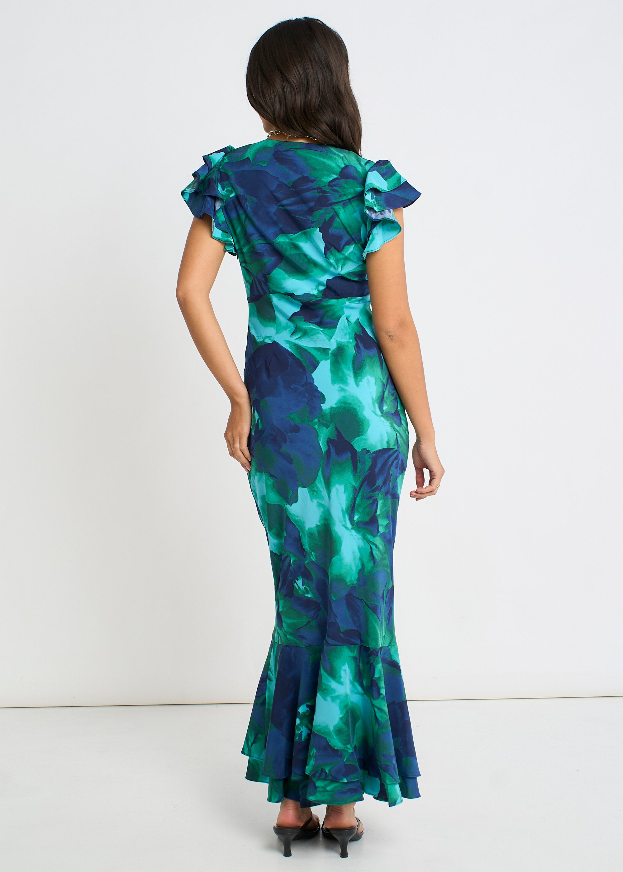 Green Watercolour Floral Maxi Dress