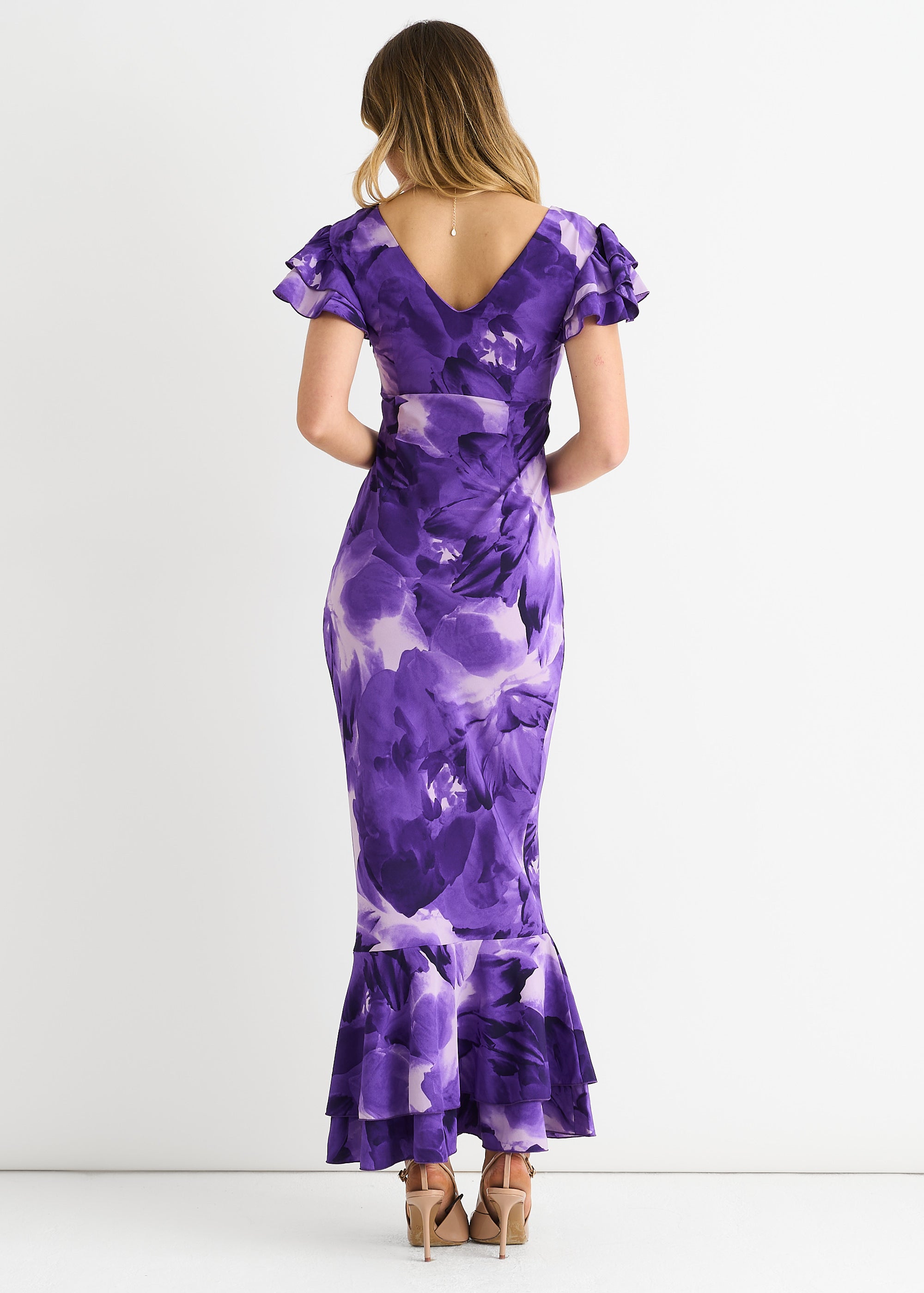 Purple Watercolour Floral Maxi Dress