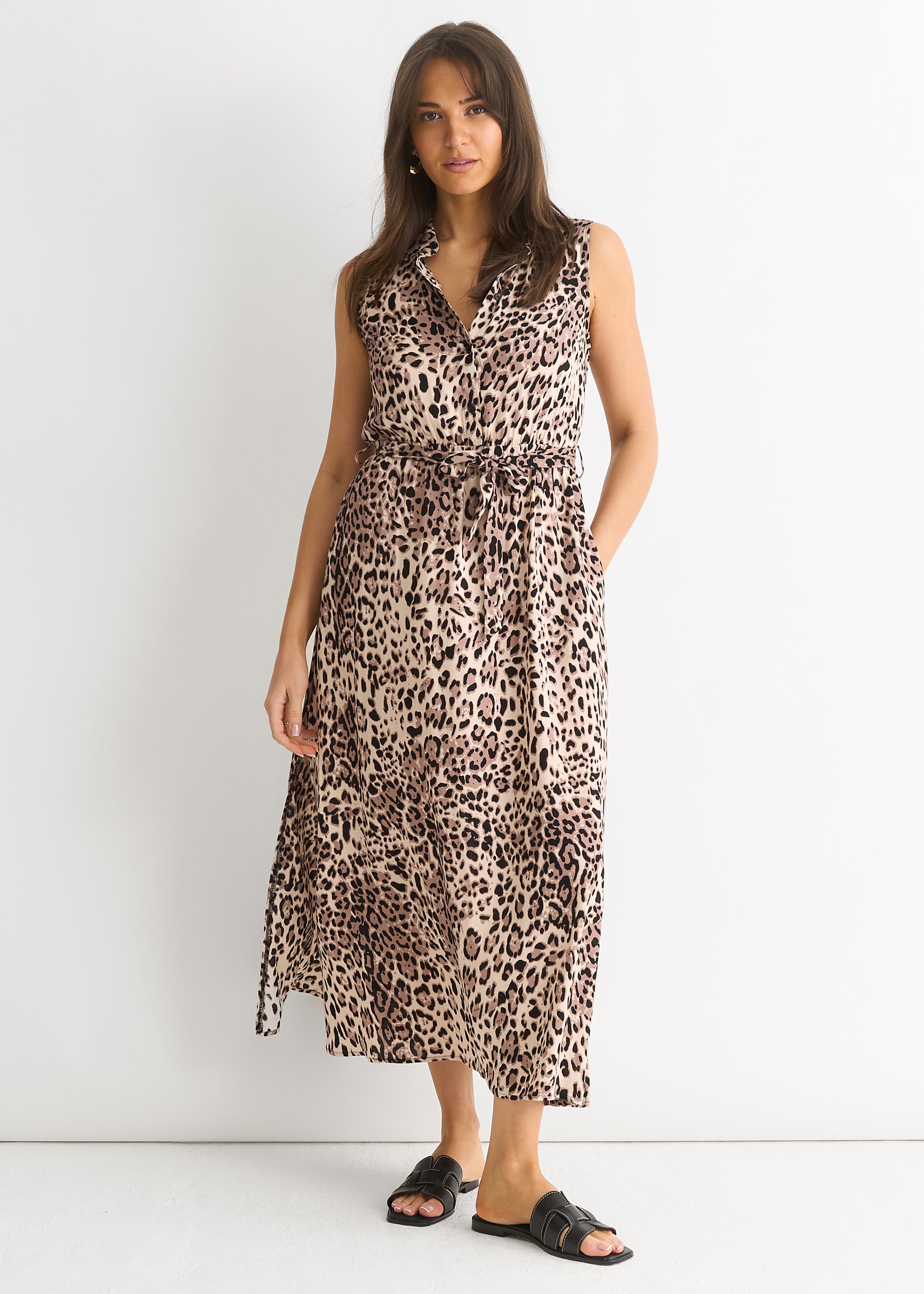 Animal Print Pocket Detail Shirt Dress