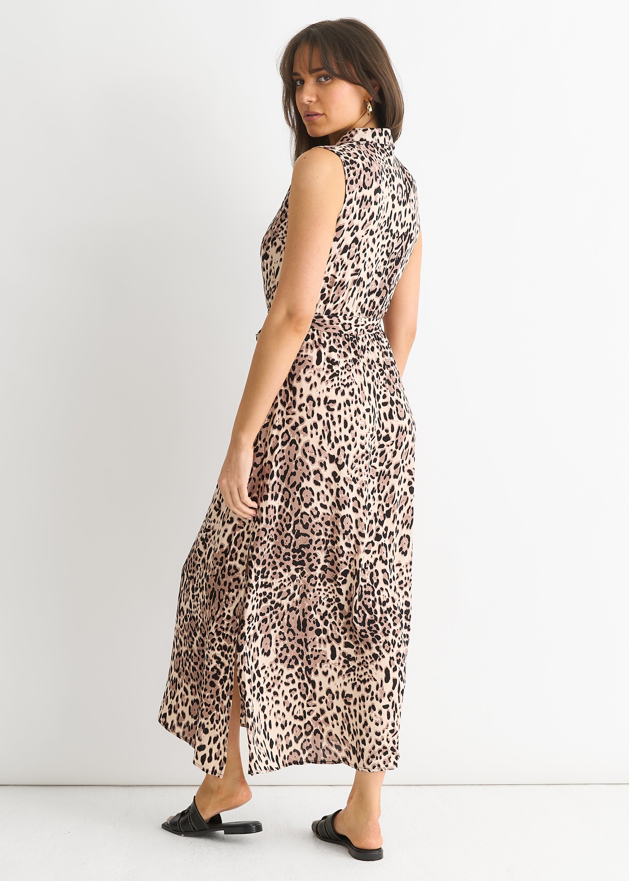 Animal Print Pocket Detail Shirt Dress