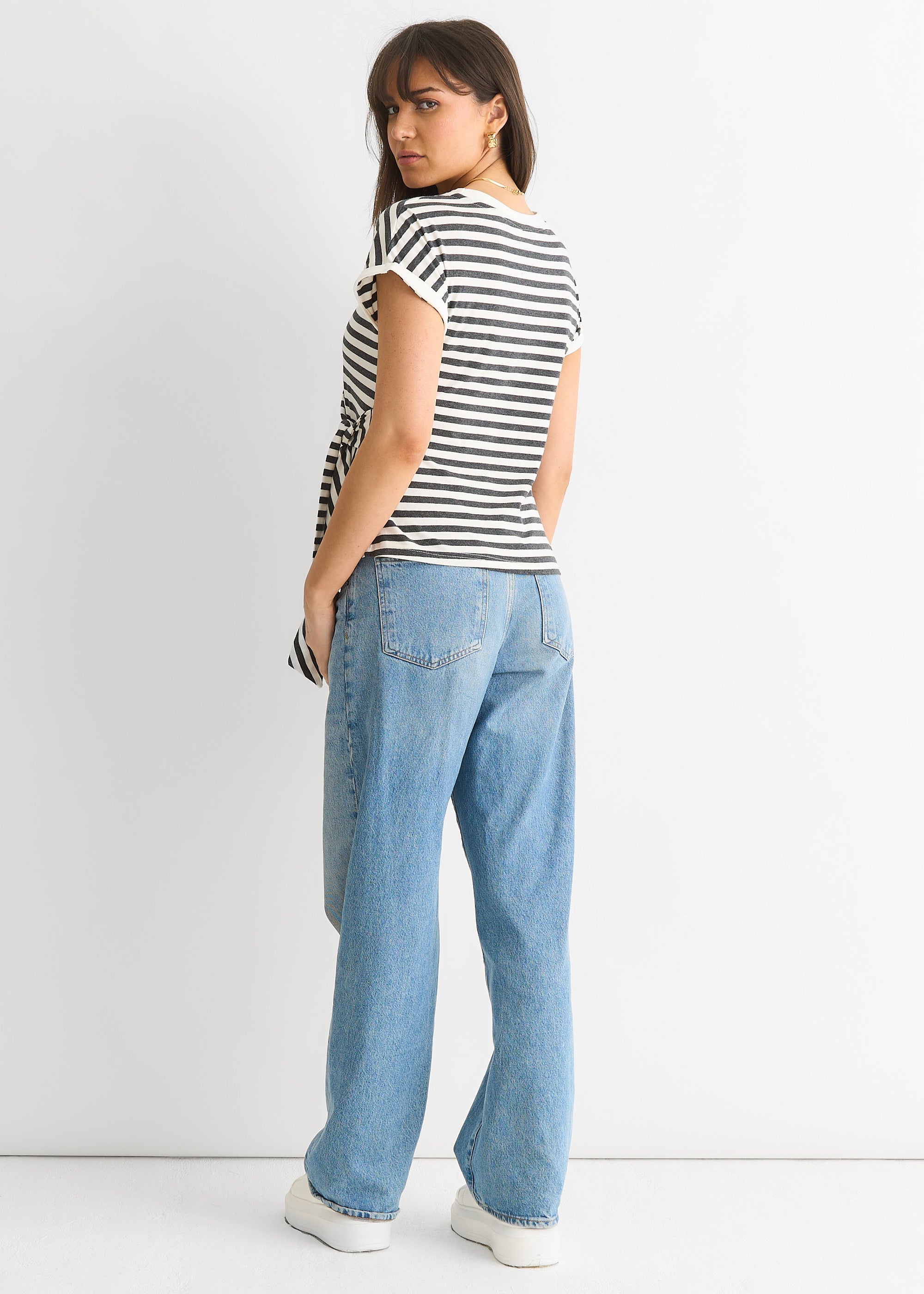 Grey Stretch Stripe Top