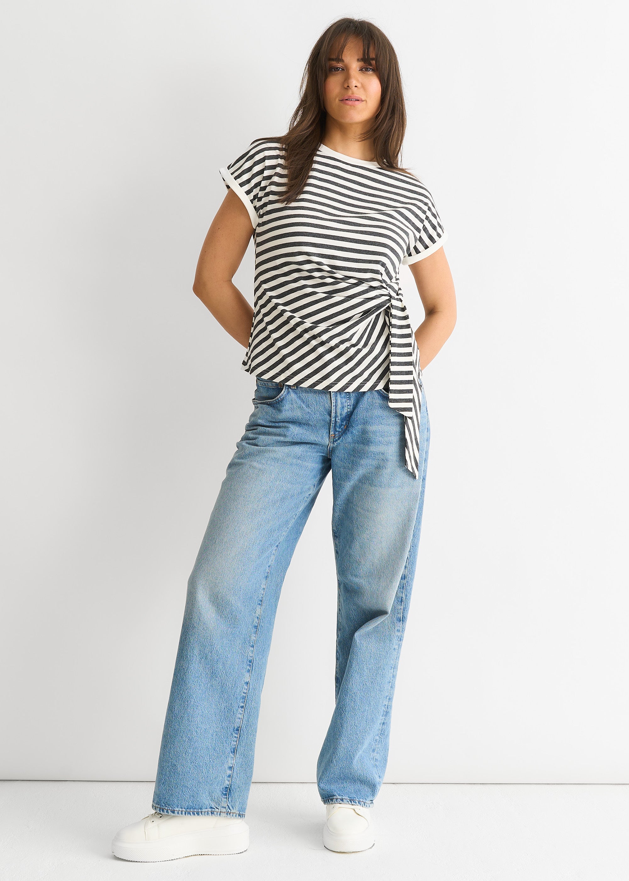 Grey Stretch Stripe Top