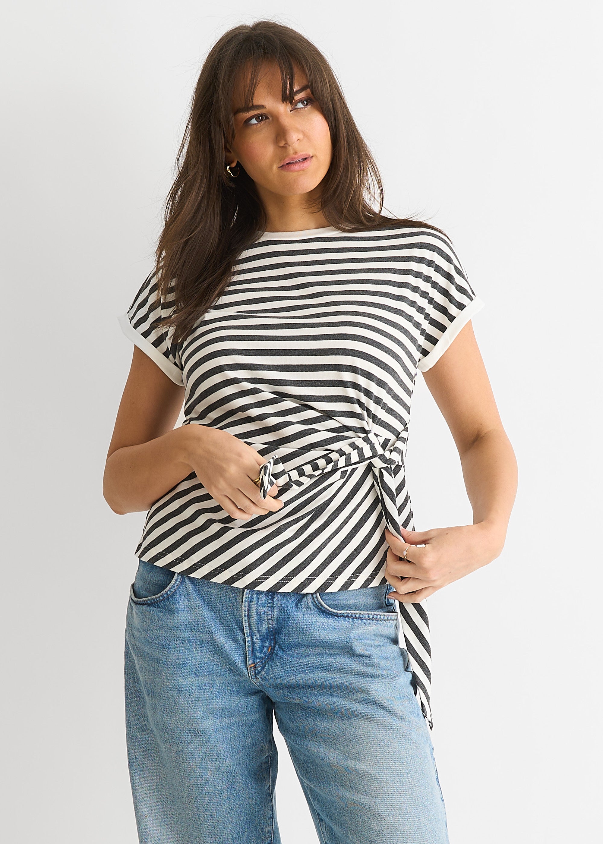 Grey Stretch Stripe Top
