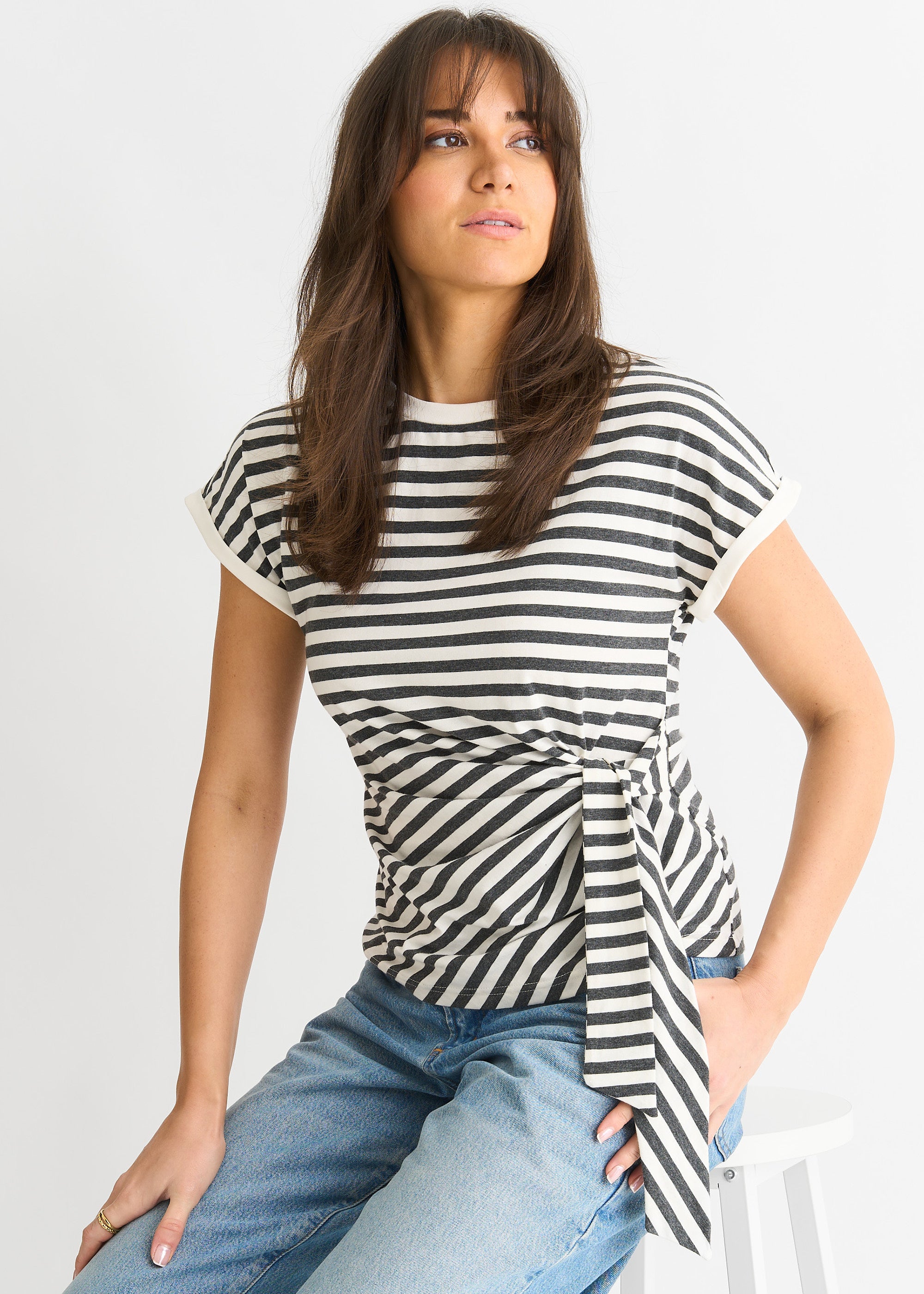 Grey Stretch Stripe Top