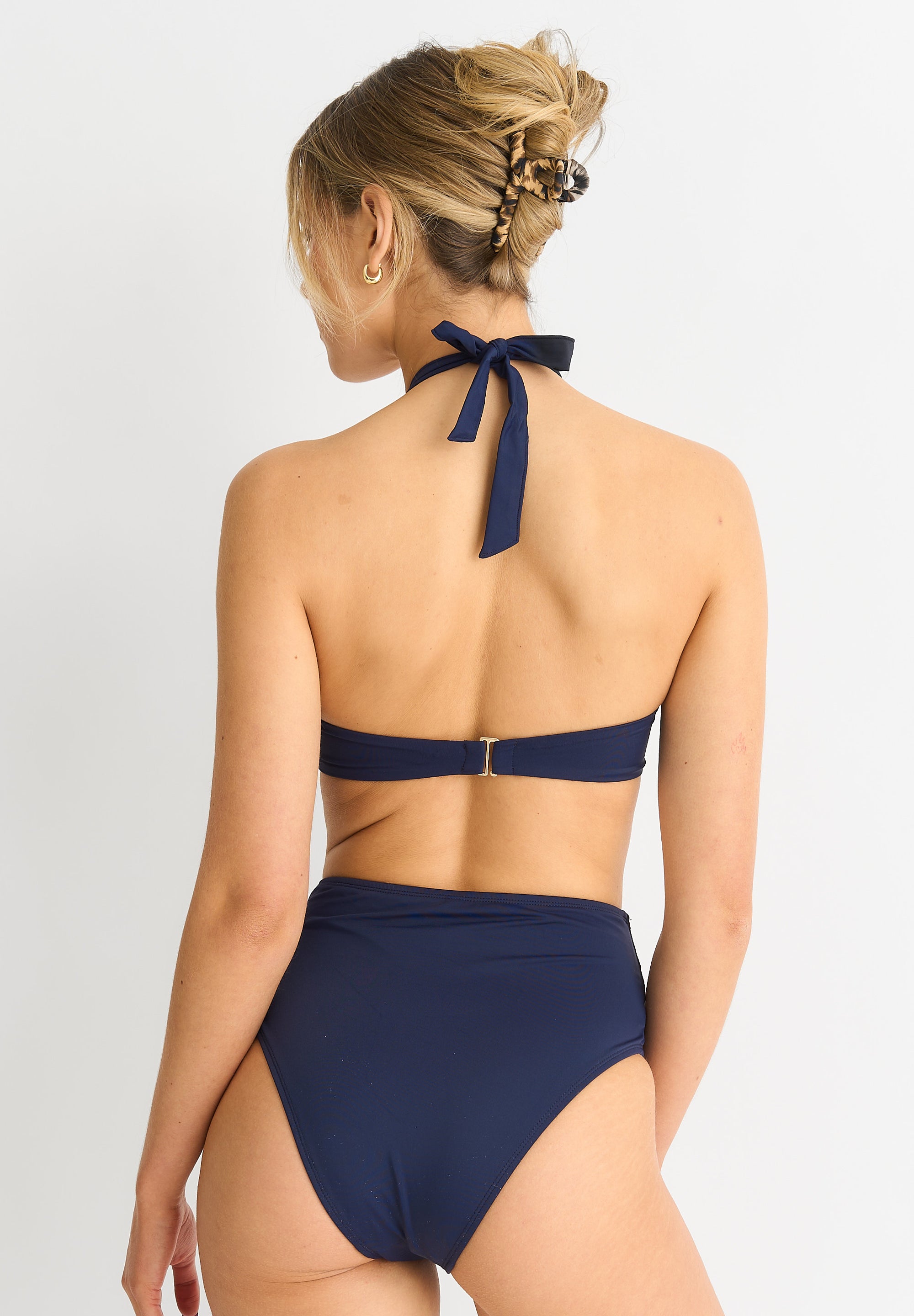 Navy Tie Front High Waist Bikini Bottom