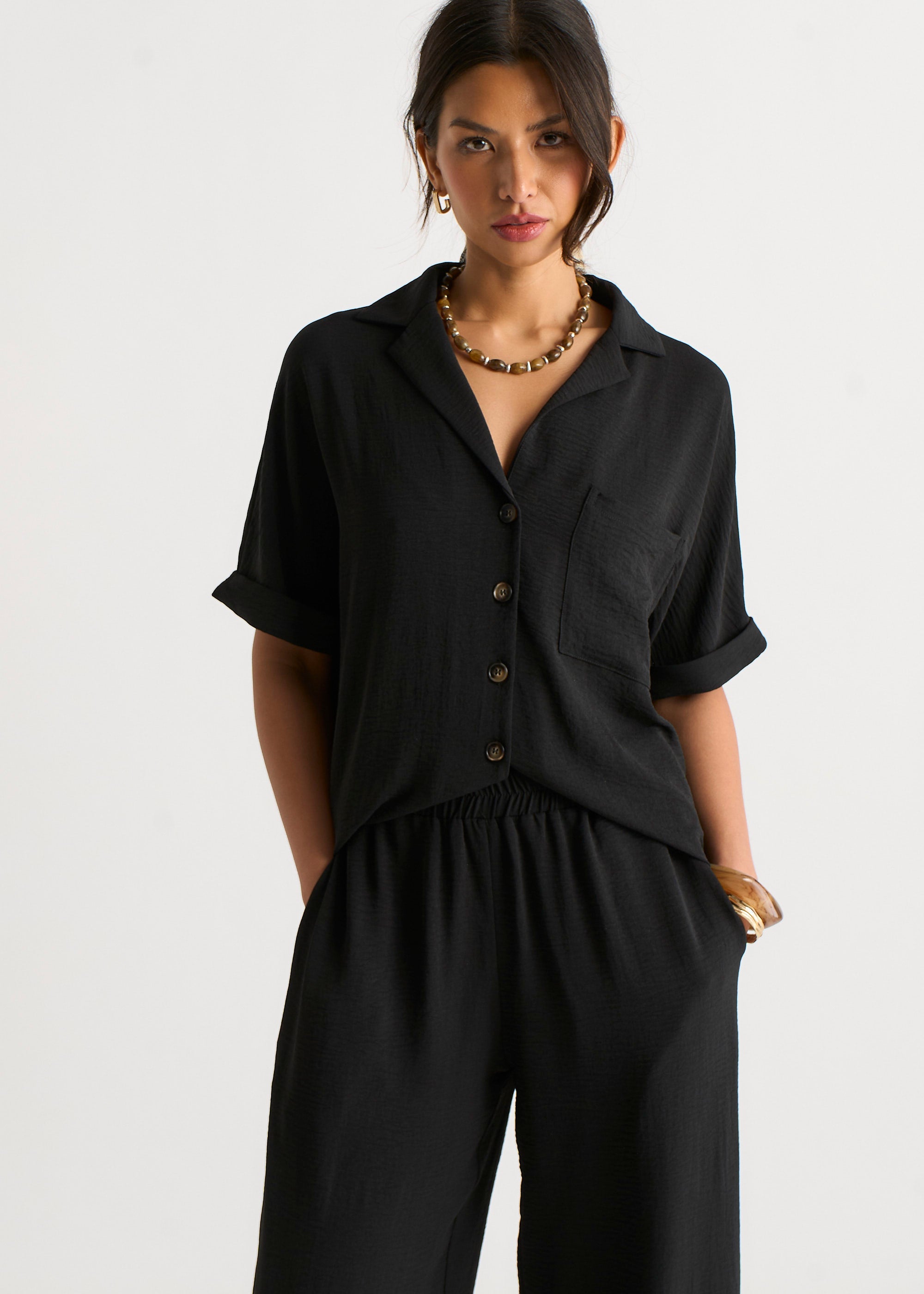 Black Air Flow Oversized Shirt Top