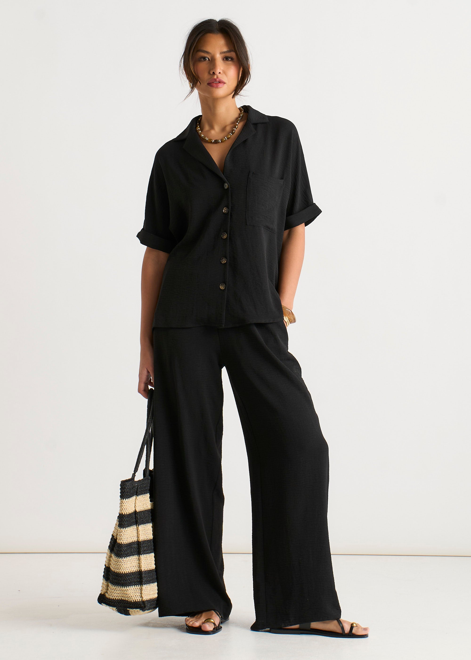 Black Air Flow Oversized Shirt Top