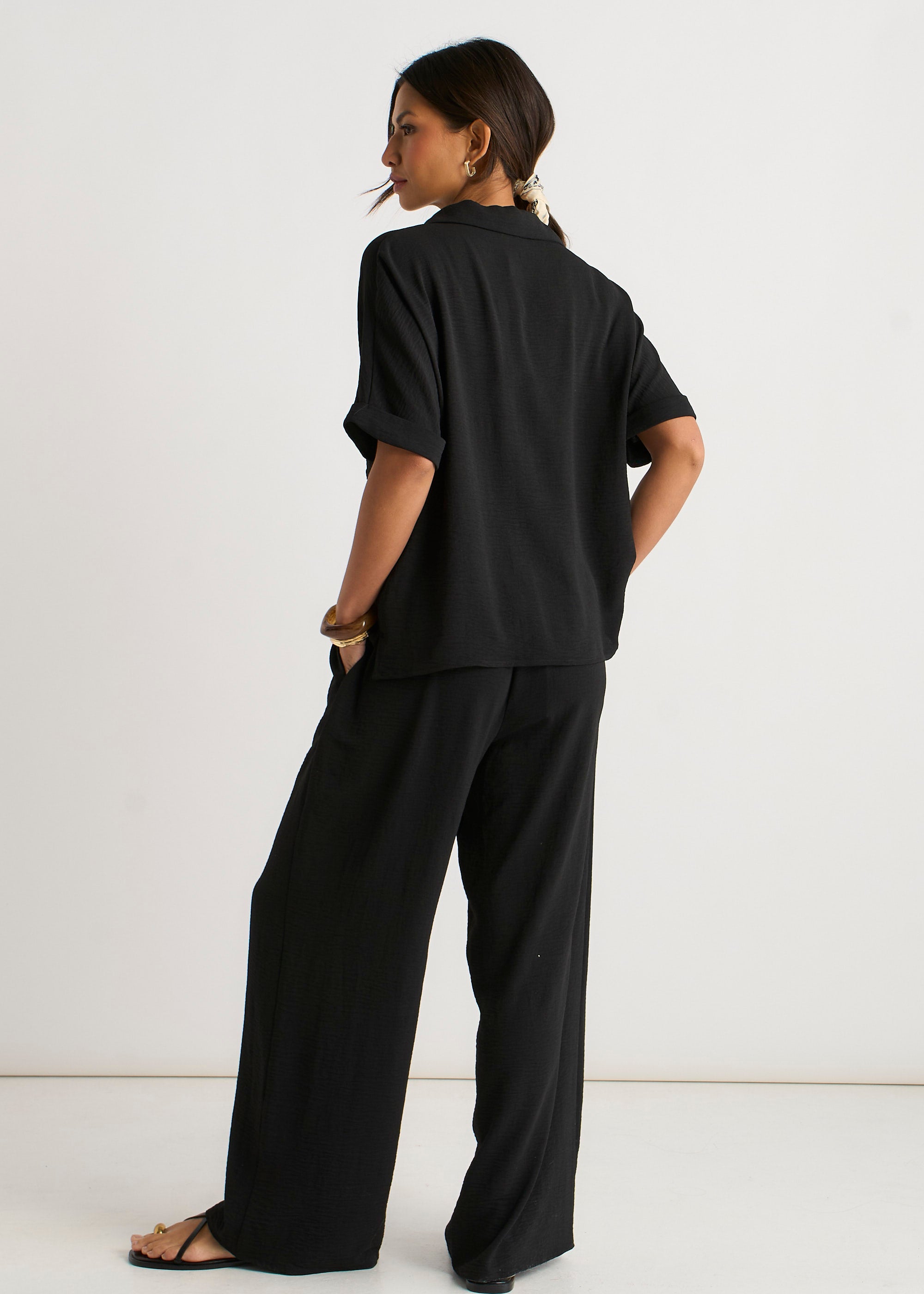 Black Air Flow Oversized Shirt Top