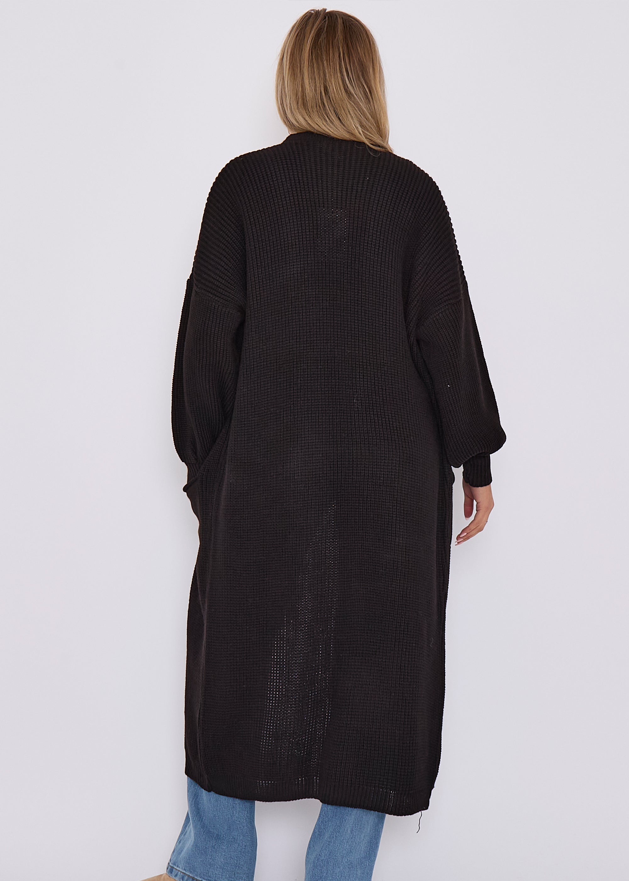 Black Chunky Knit Long Cardigan