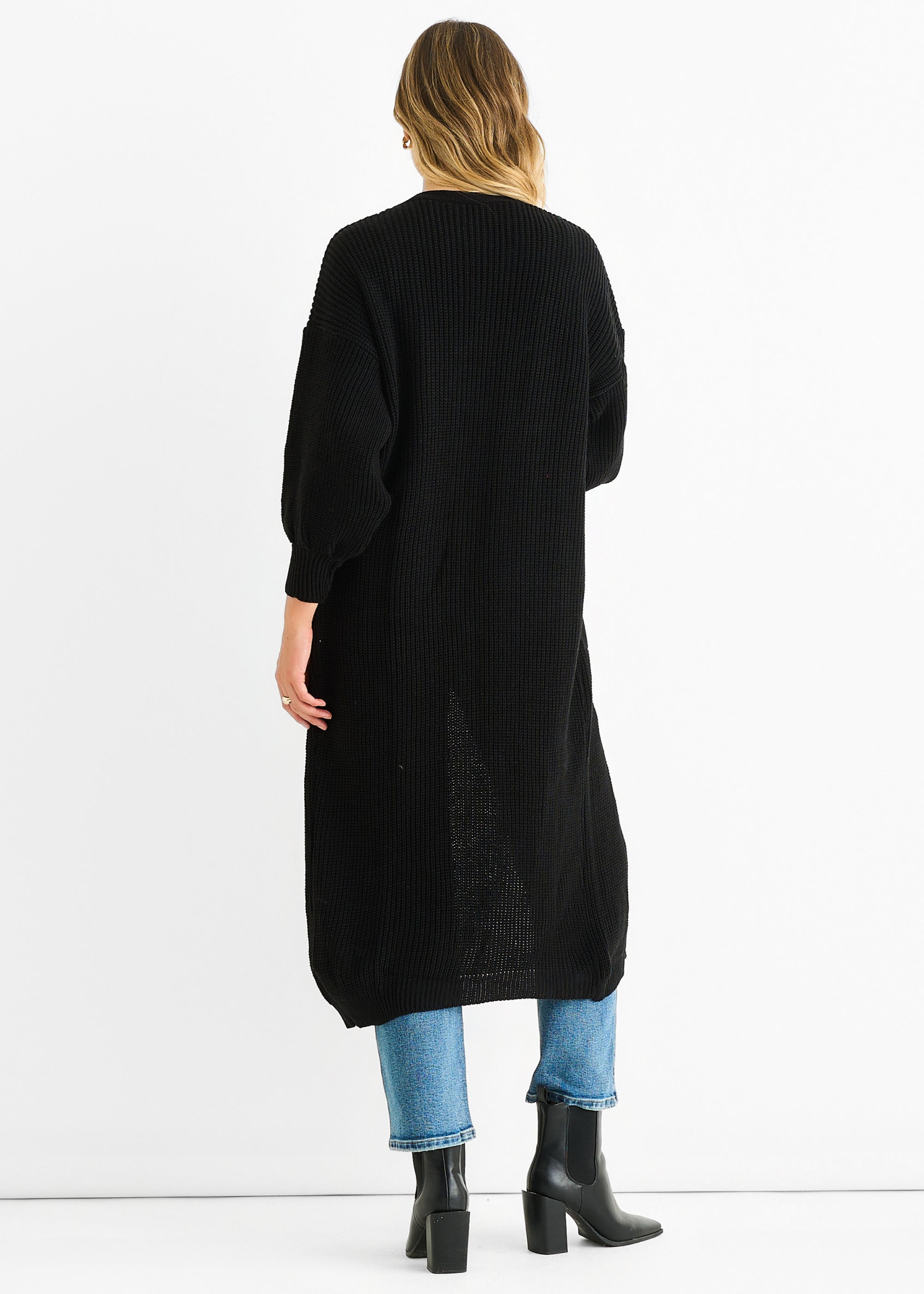 Black Chunky Knit Long Cardigan