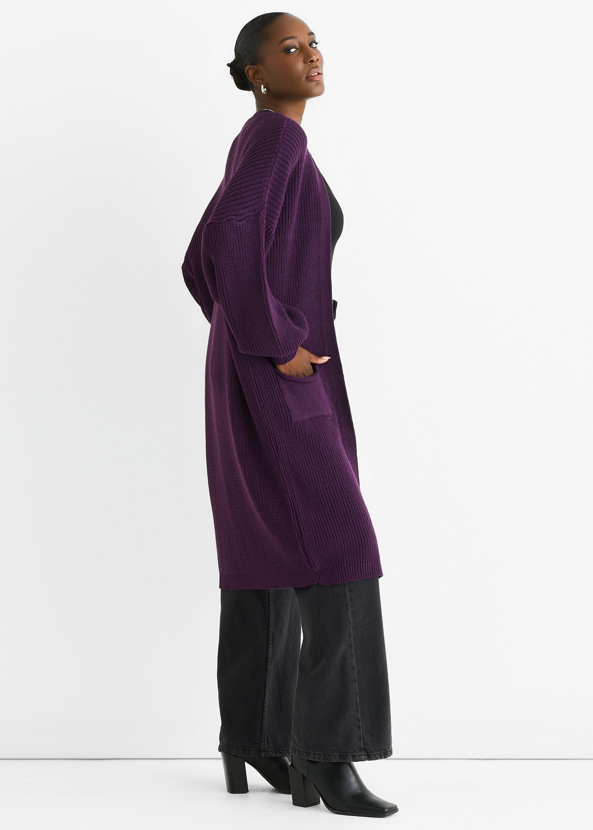 Purple Chunky Knit Long Cardigan