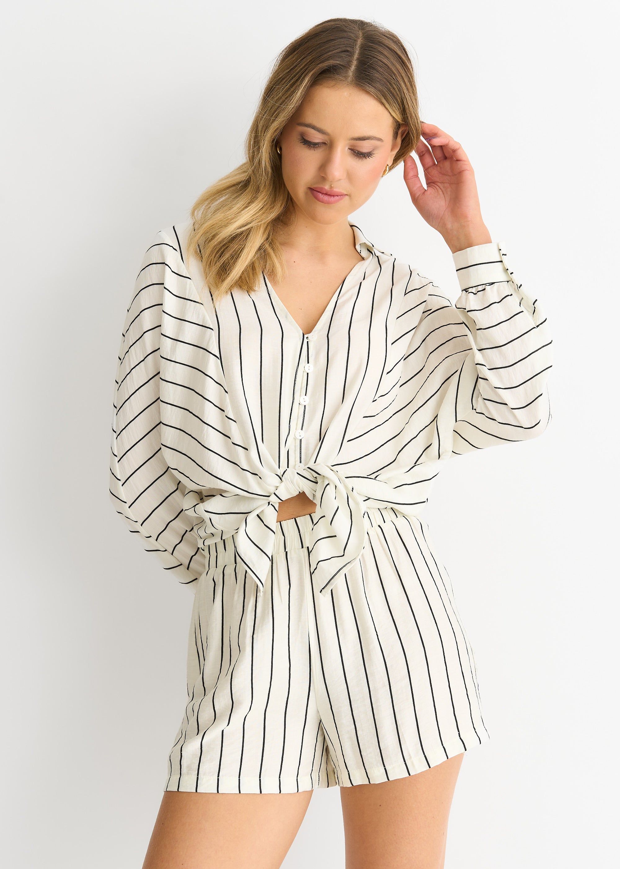 Stripe Viscose Elasticated Waist Shorts