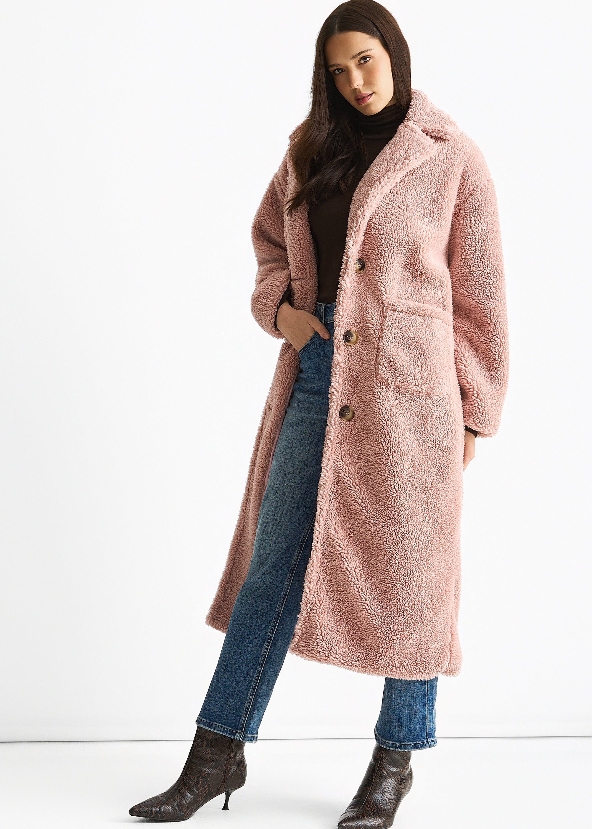Blush Longline Teddy Coat
