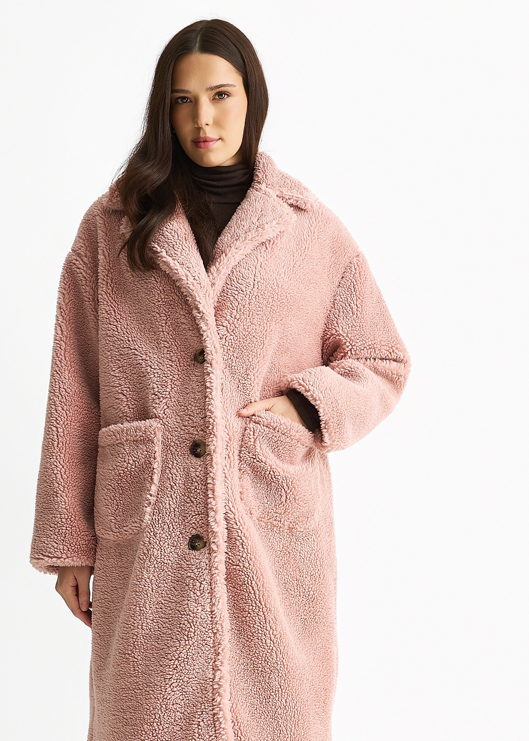Blush Longline Teddy Coat