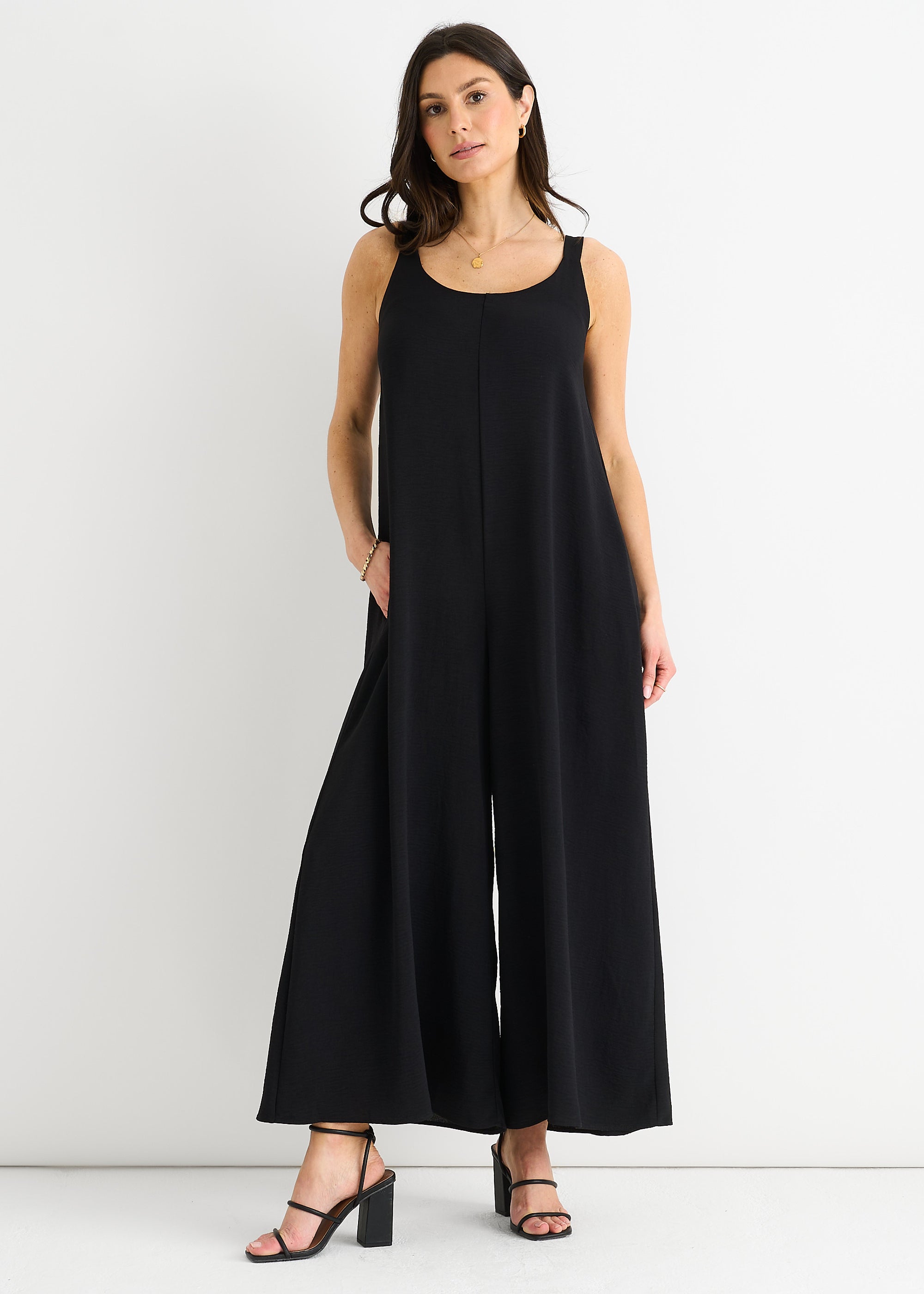Black Air Flow Strappy Wide leg Jumpsuit