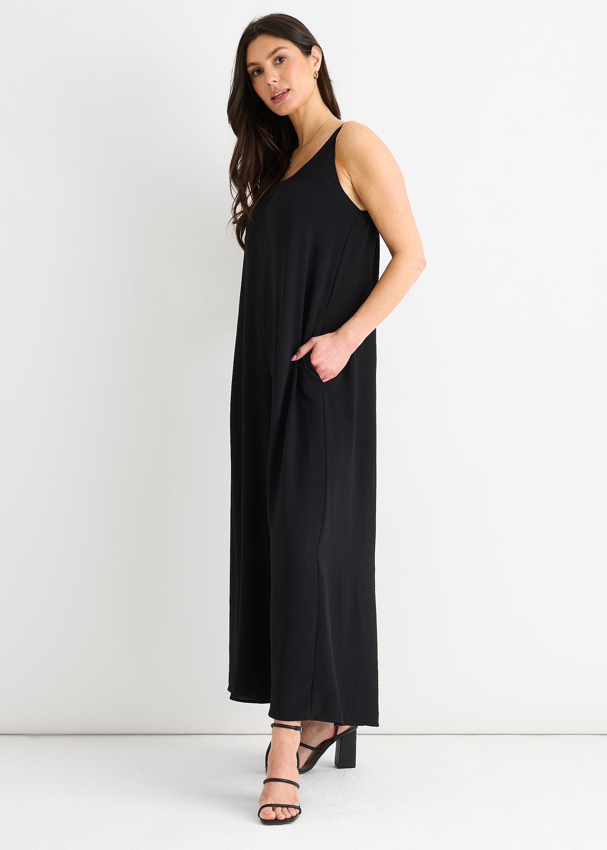 Black Air Flow Strappy Wide leg Jumpsuit