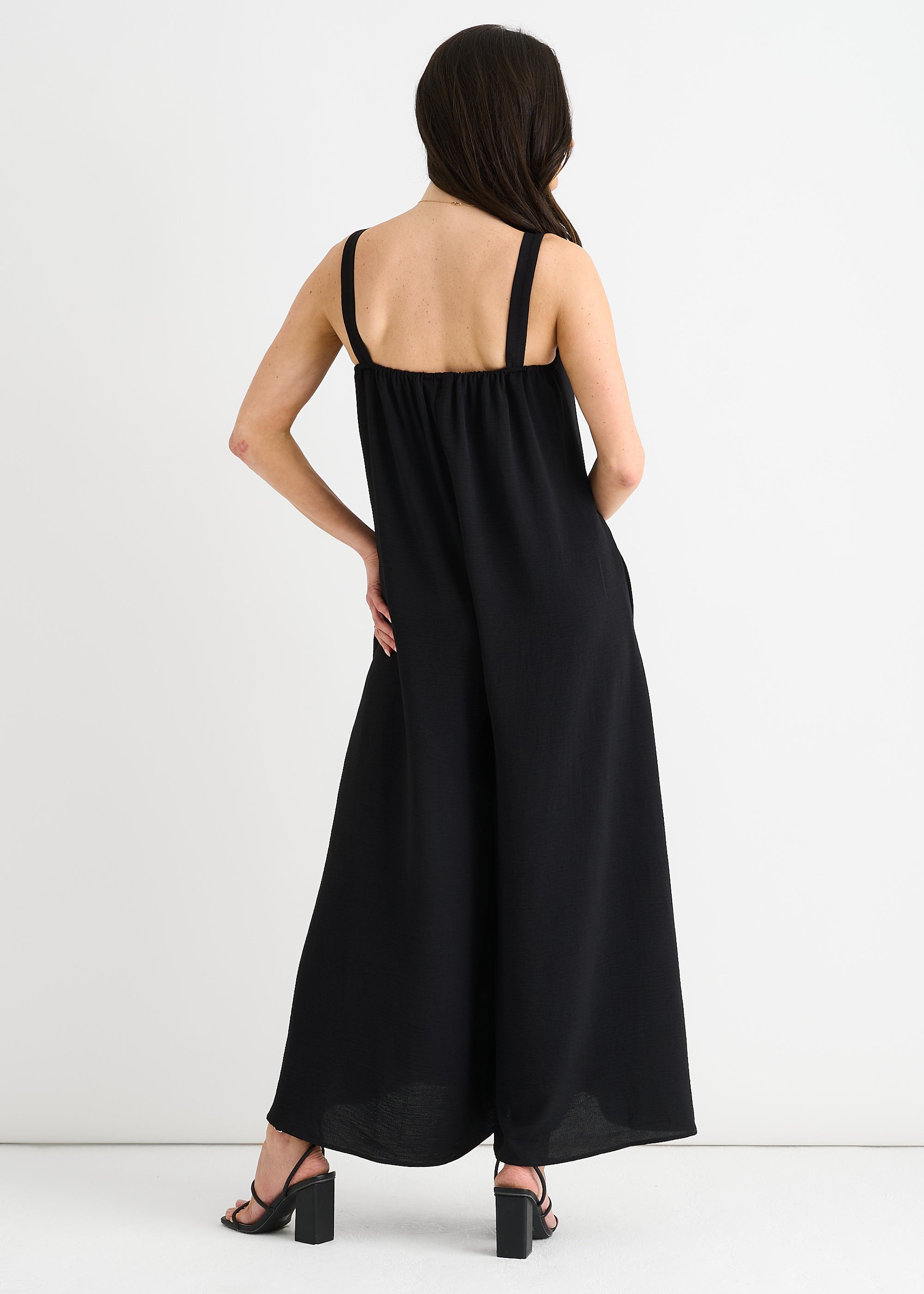 Black Air Flow Strappy Wide leg Jumpsuit