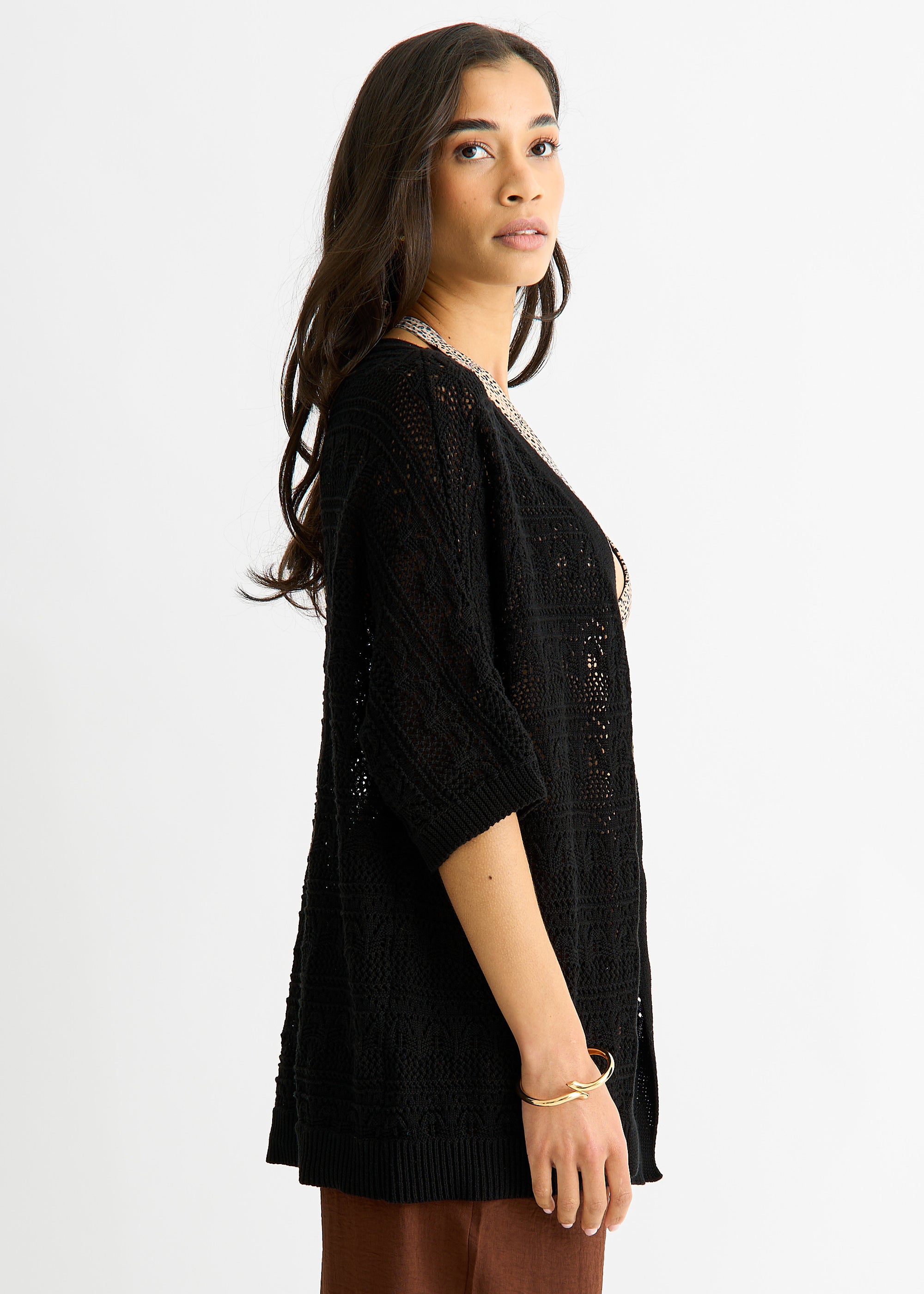 Black Crochet Knit Edge to Edge Cardigan