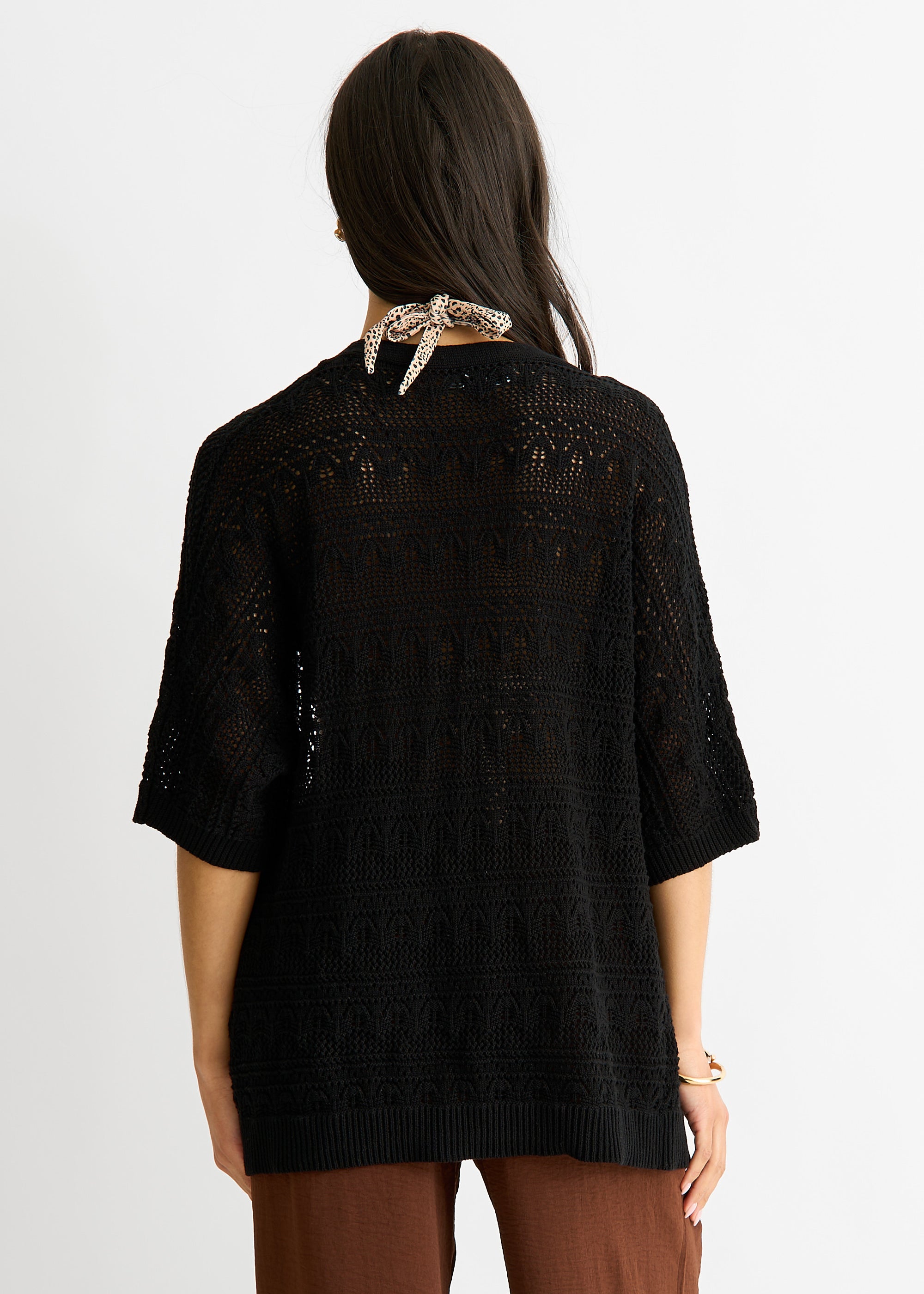 Black Crochet Knit Edge to Edge Cardigan