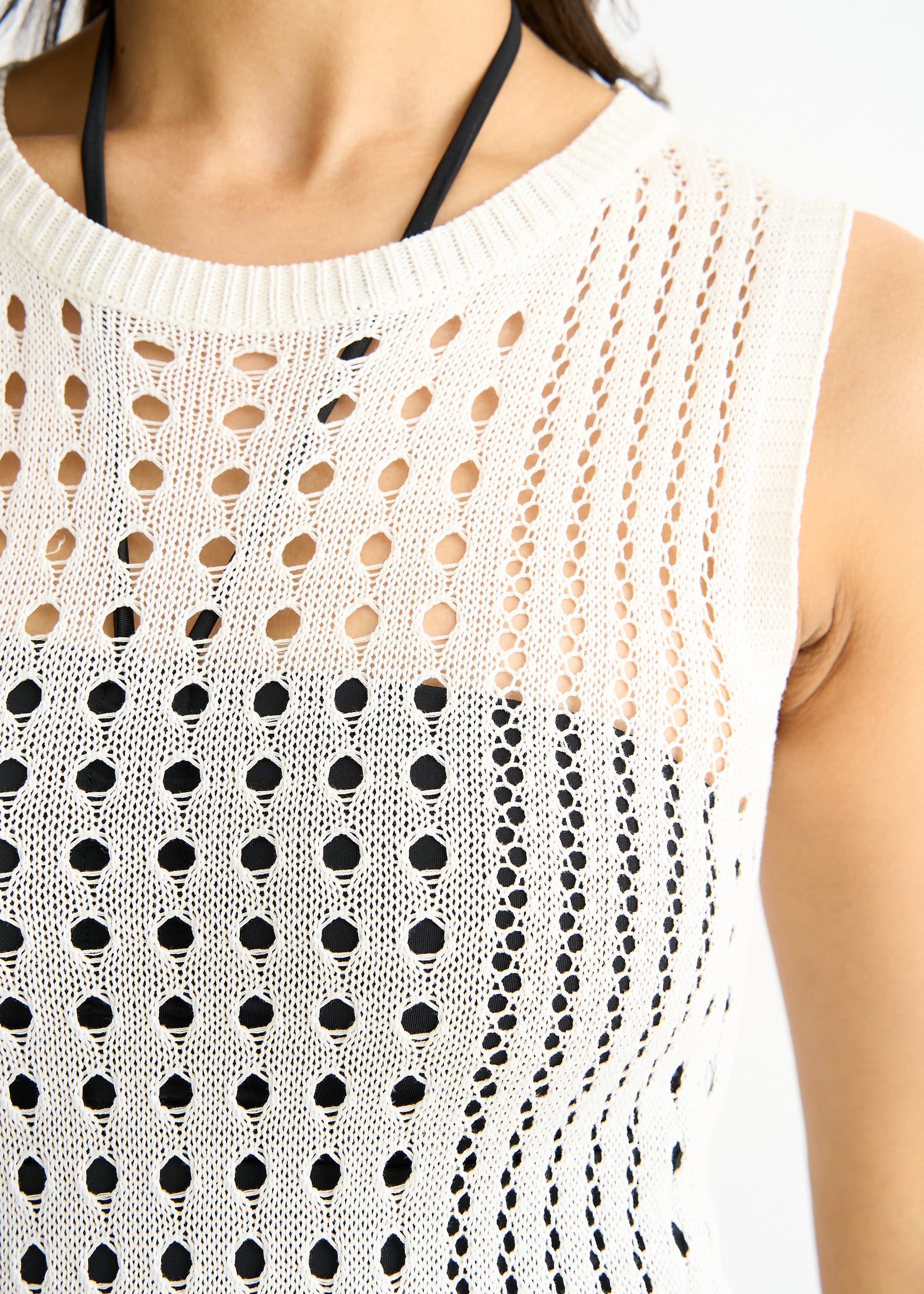White Crochet Knit Bodycon Midi Dress