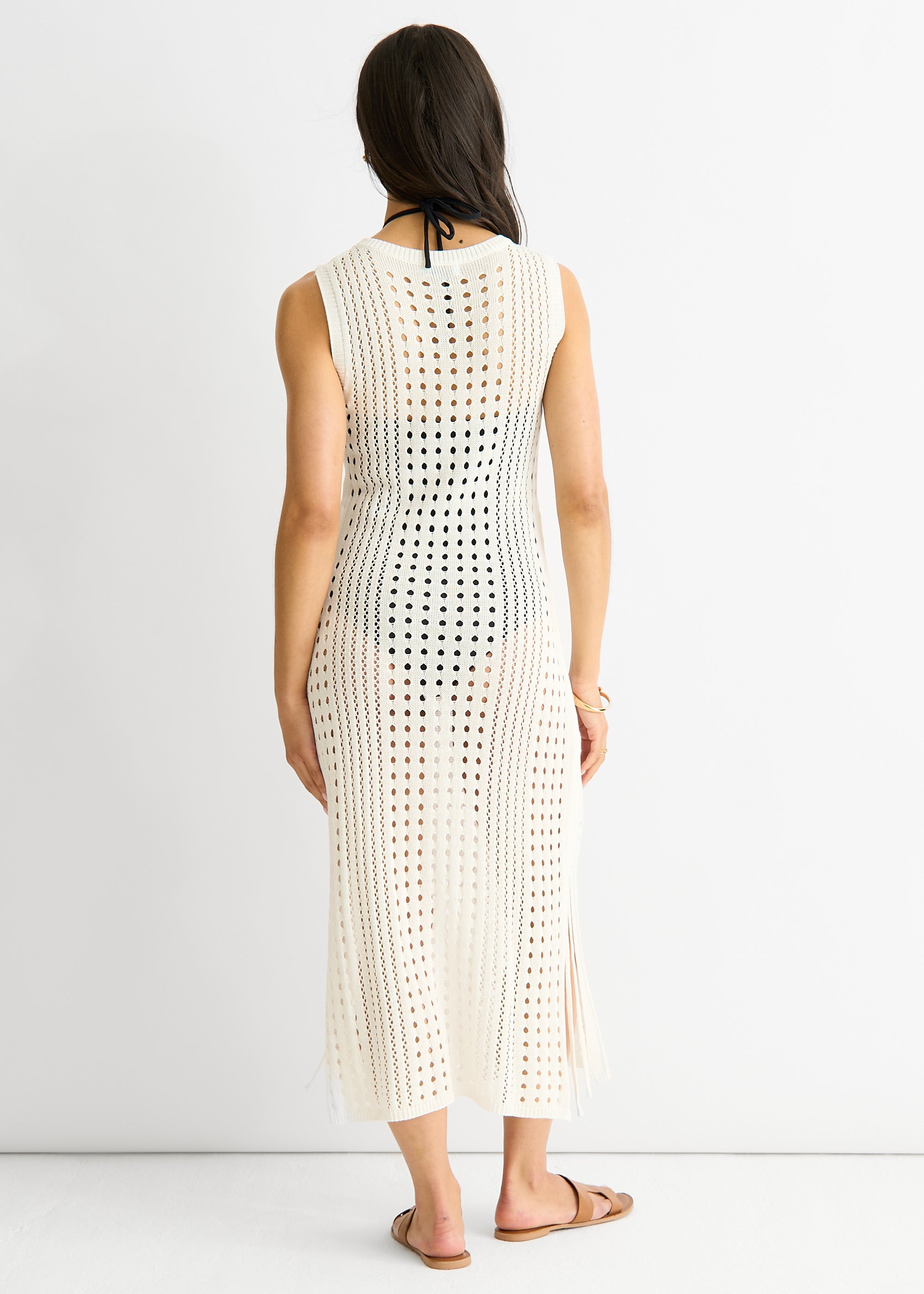 White Crochet Knit Bodycon Midi Dress