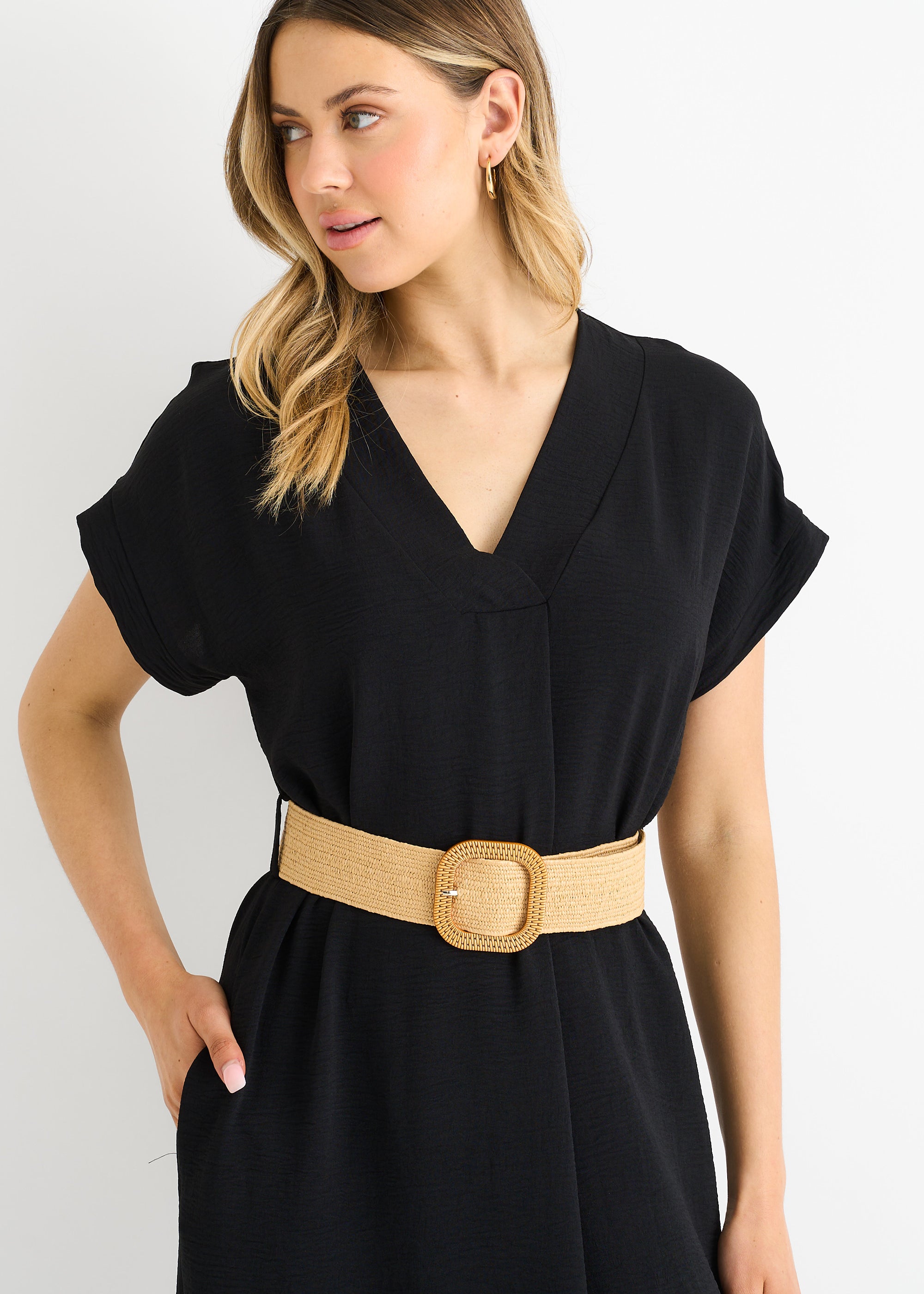 Black Air Flow Belted Oversized Dress