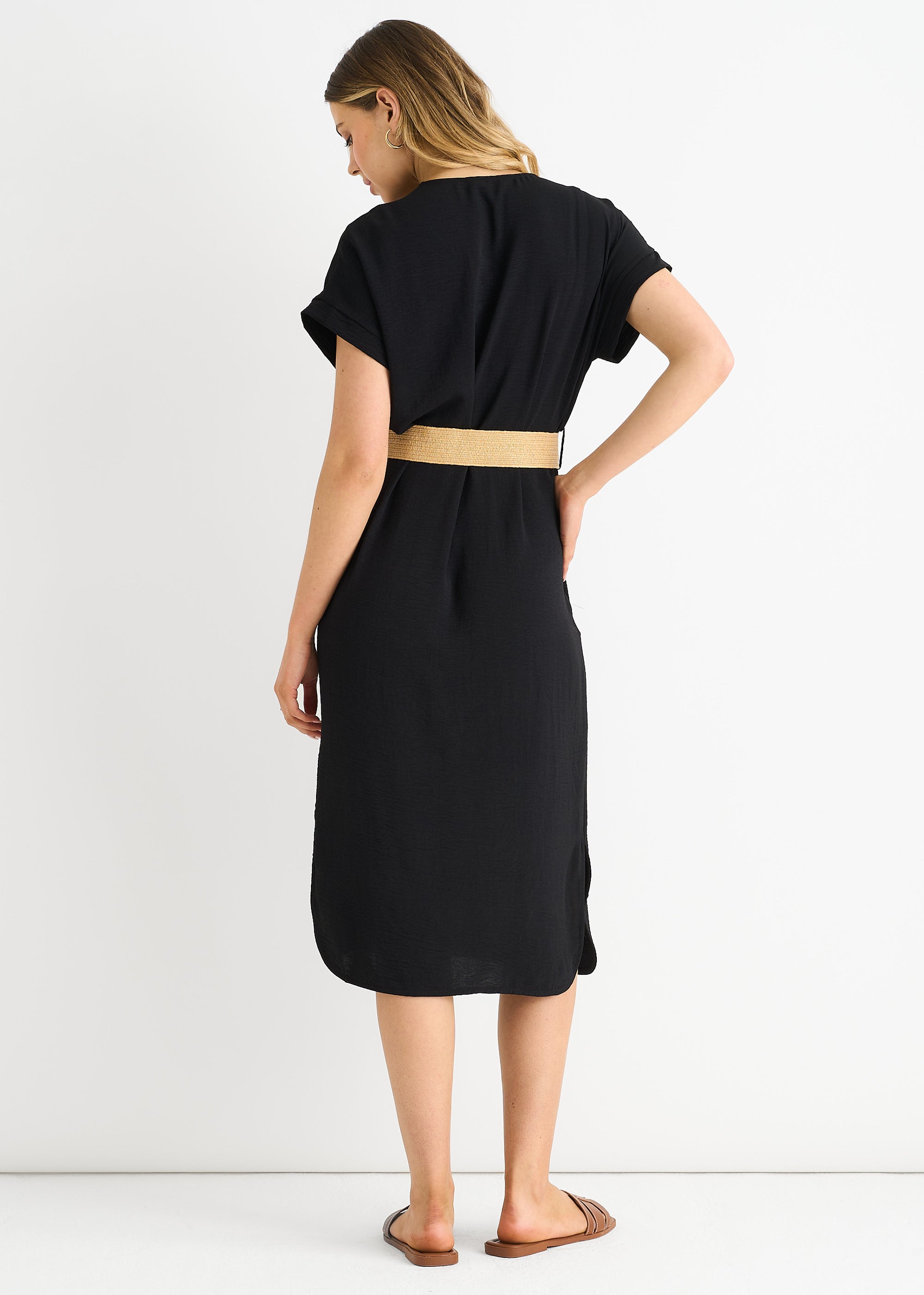 Black Air Flow Belted Oversized Dress