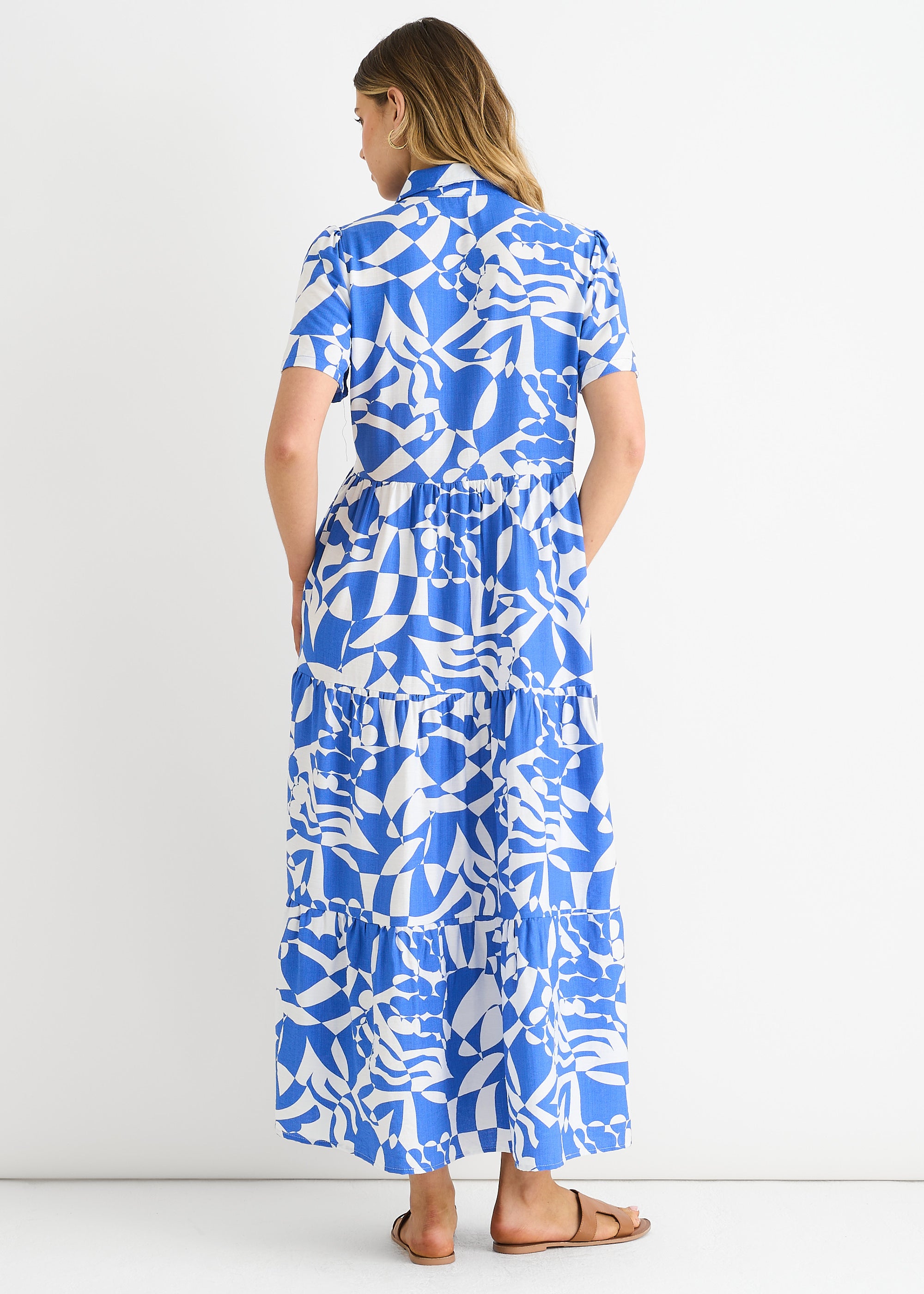Blue Aztec Print Oversized Smock Midi Dress