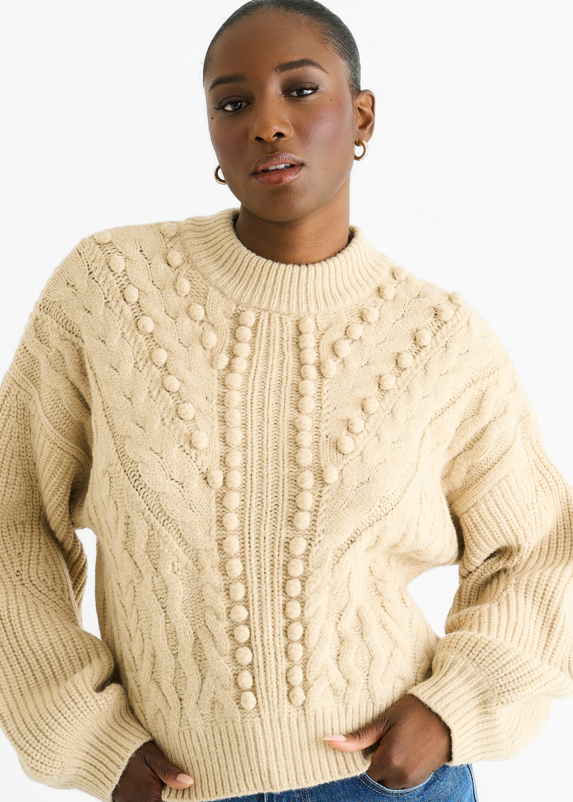 Beige Chunky Knit Oversized Knit Jumper