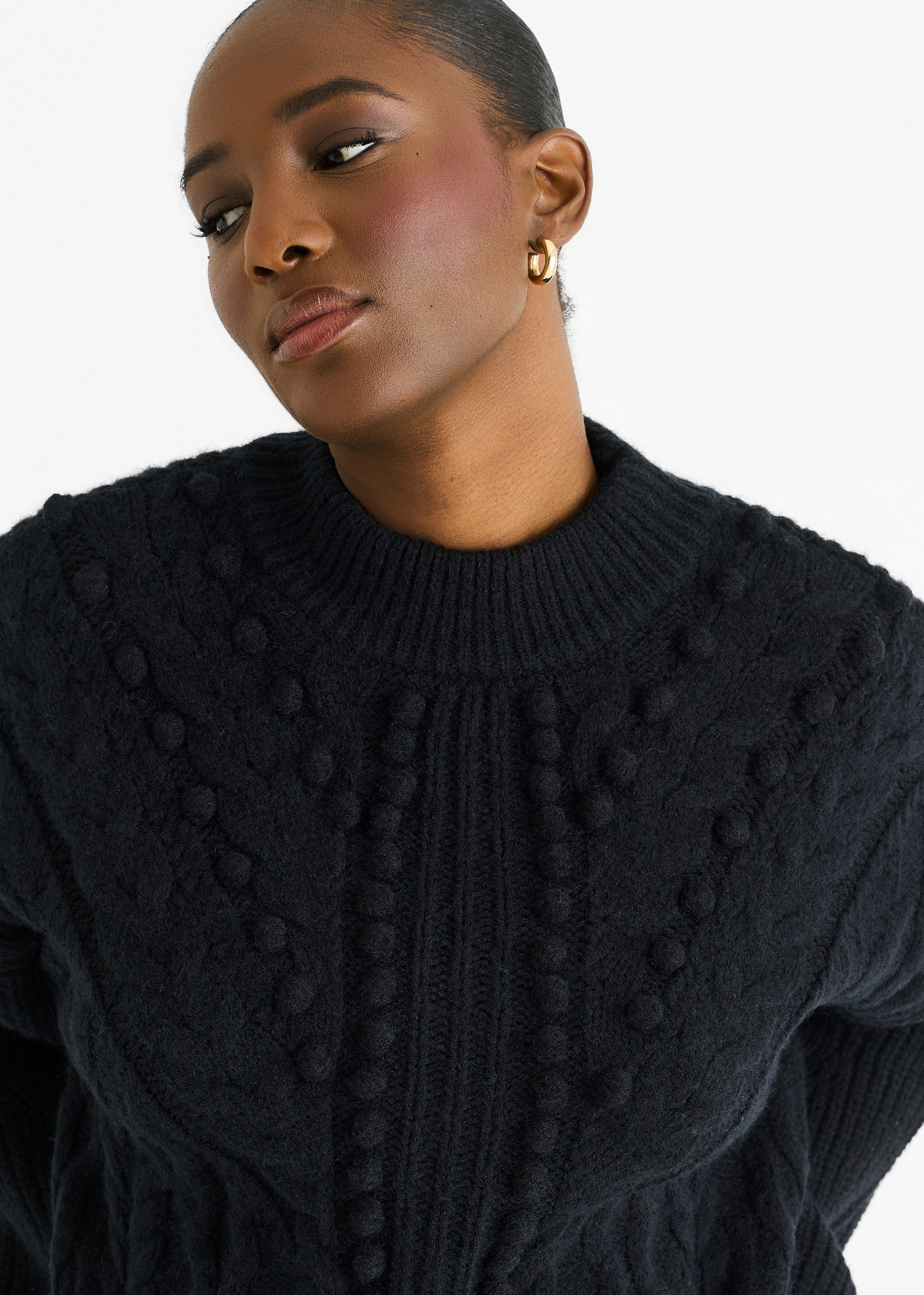 Black Chunky Knit Oversized Jumper – Gini London - Main Image
