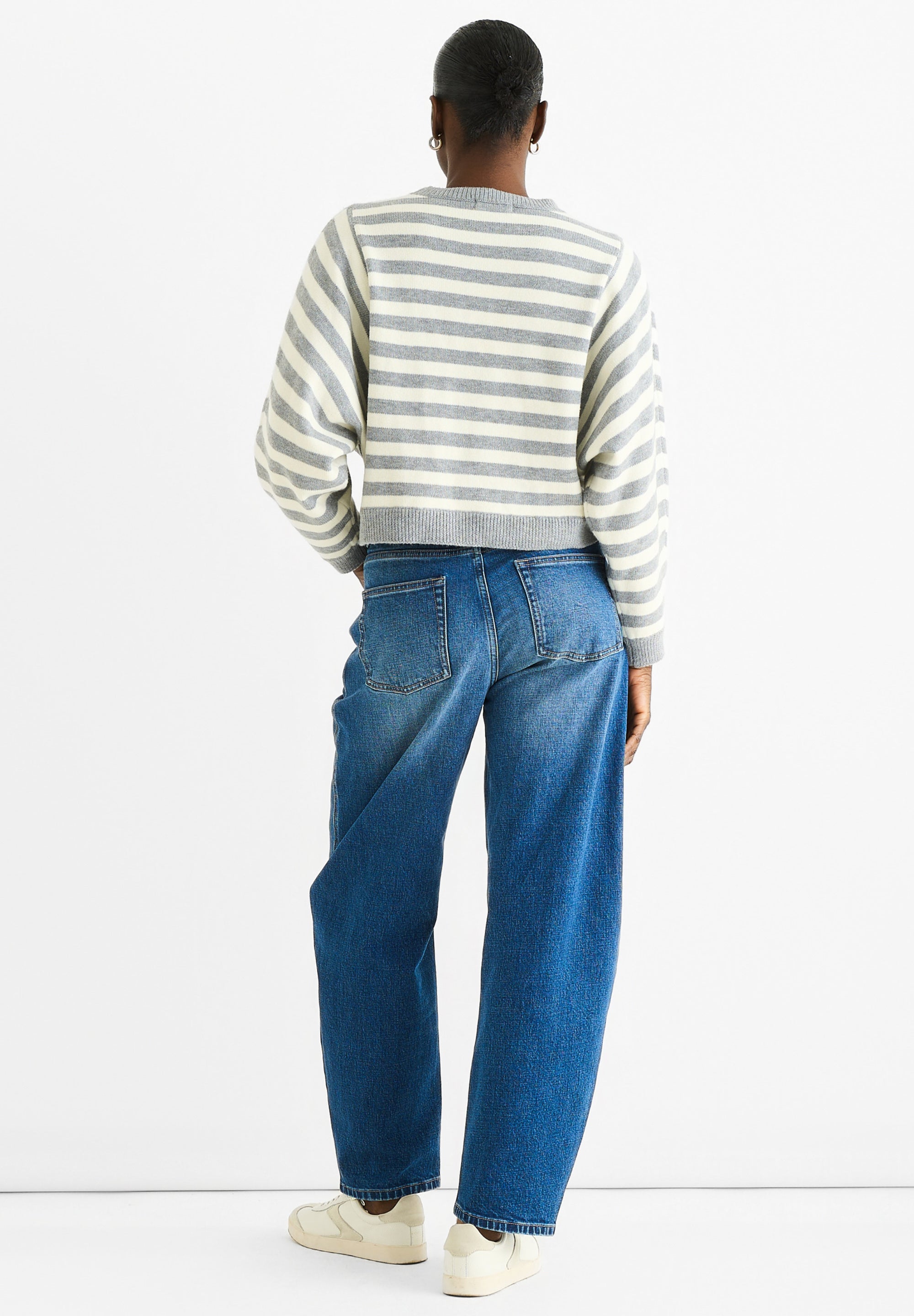 Grey Recycle Contrast Stripe Loose Fit Knit Jumper