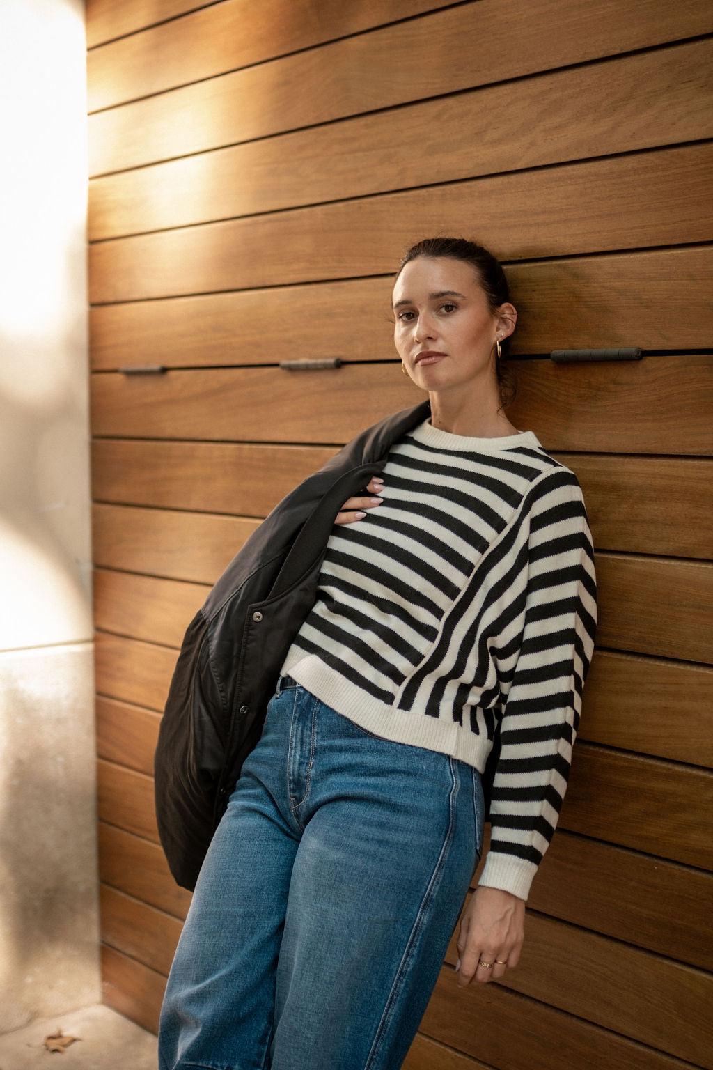 White Recycle Contrast Stripe Loose Fit Knit Jumper