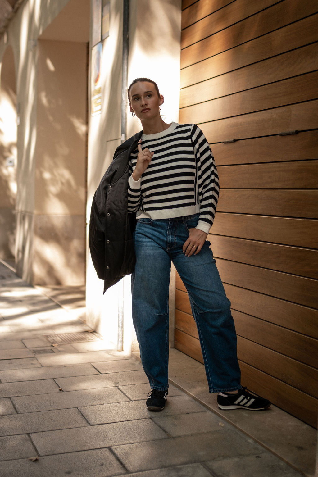 White Recycle Contrast Stripe Loose Fit Knit Jumper