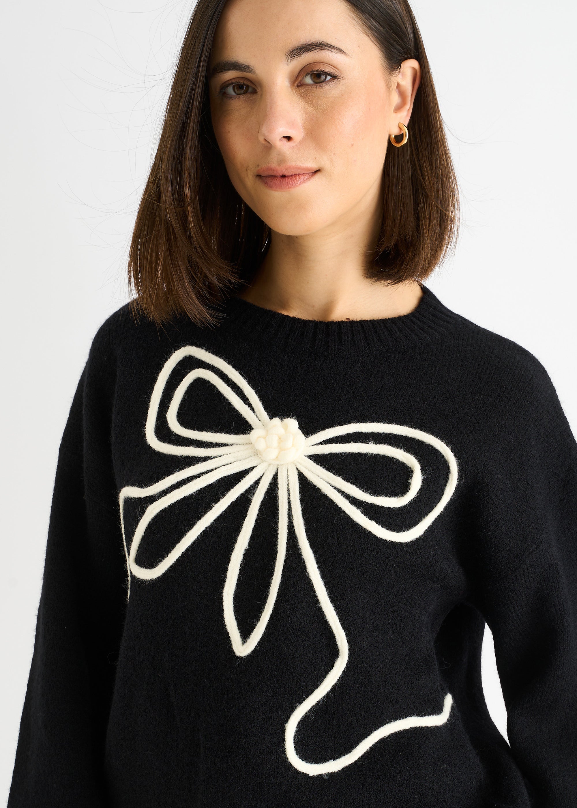 Black Contrast Bow pattern oversized Jumper