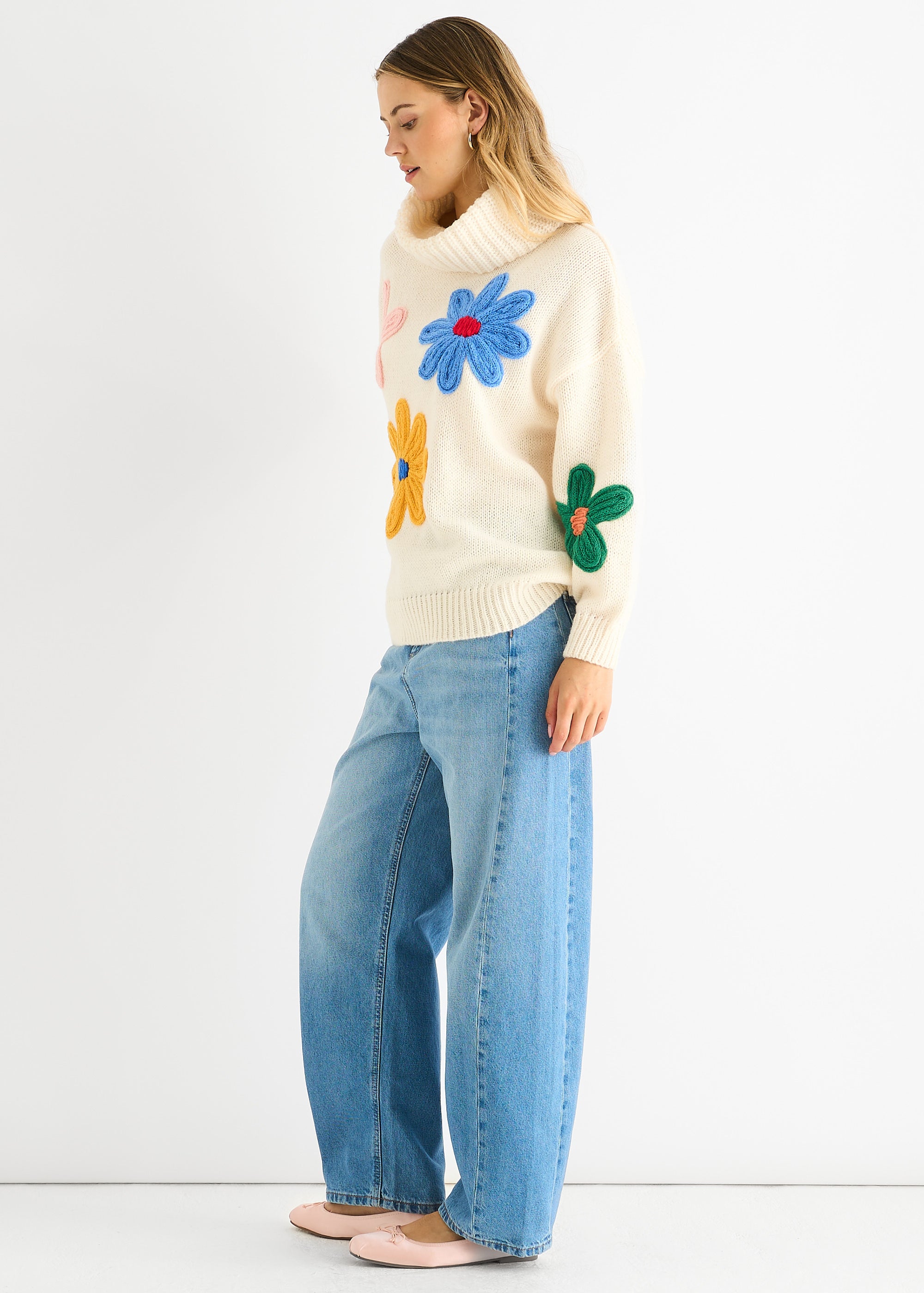 Cream Floral Applique Oversized Jumper