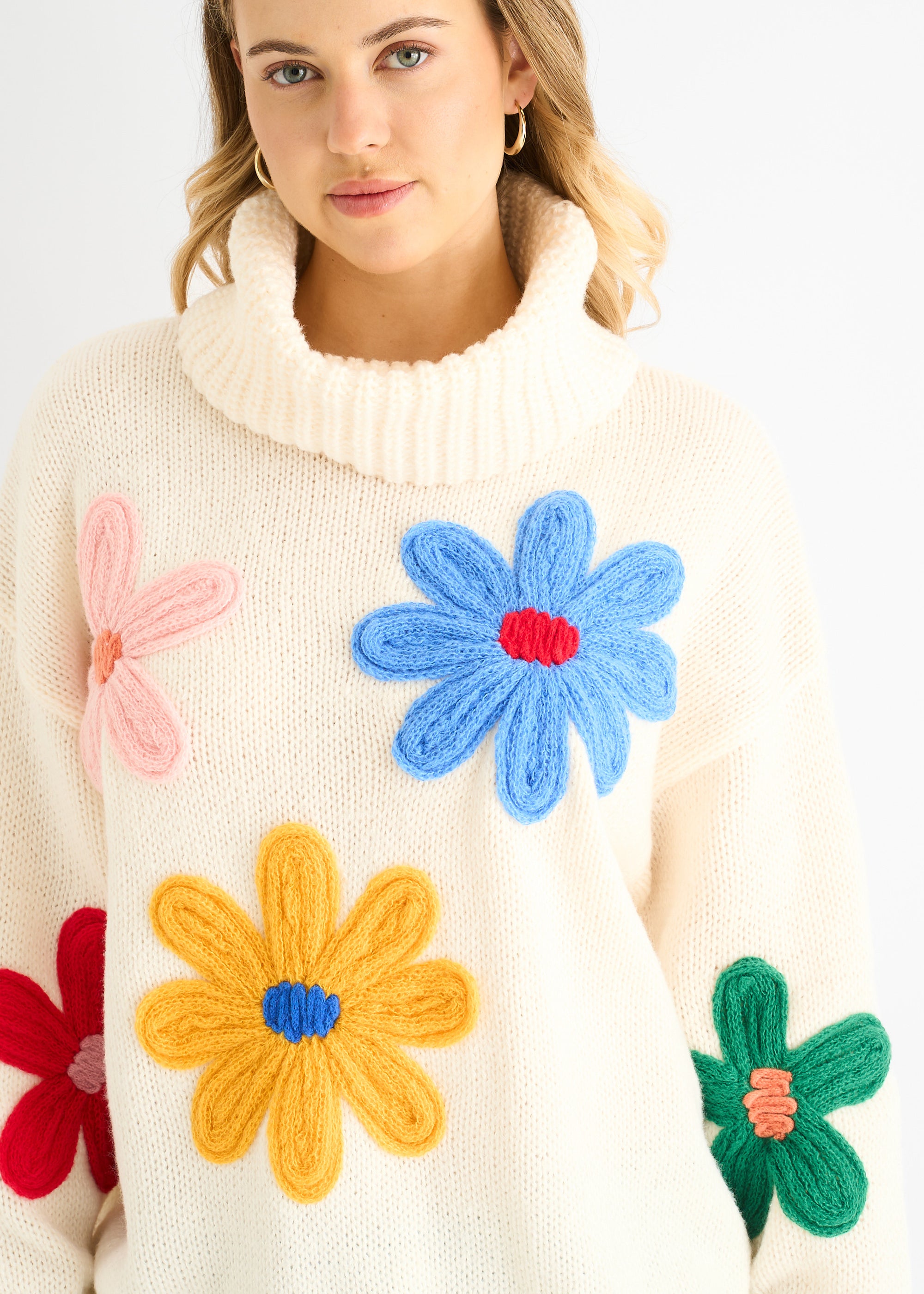 Cream Floral Applique Oversized Jumper