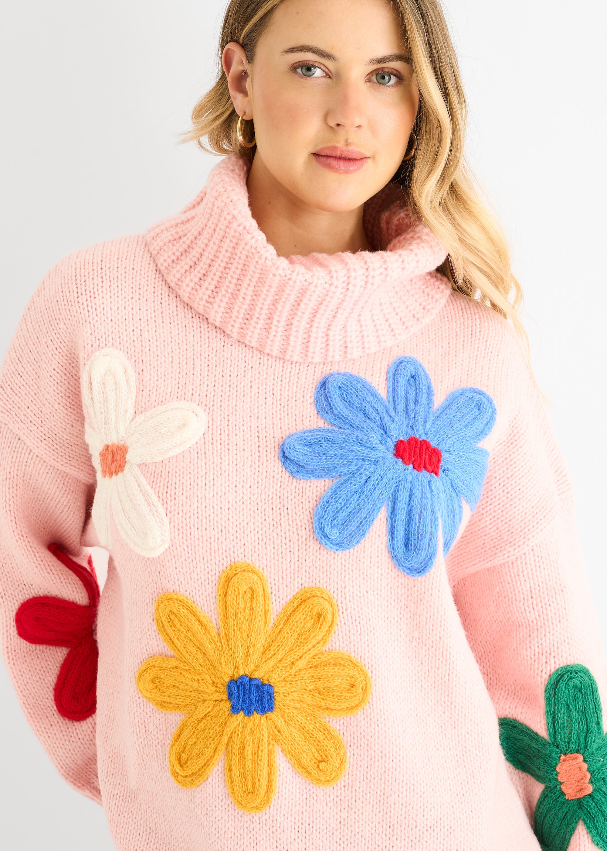 Pink Floral Applique Oversized Jumper