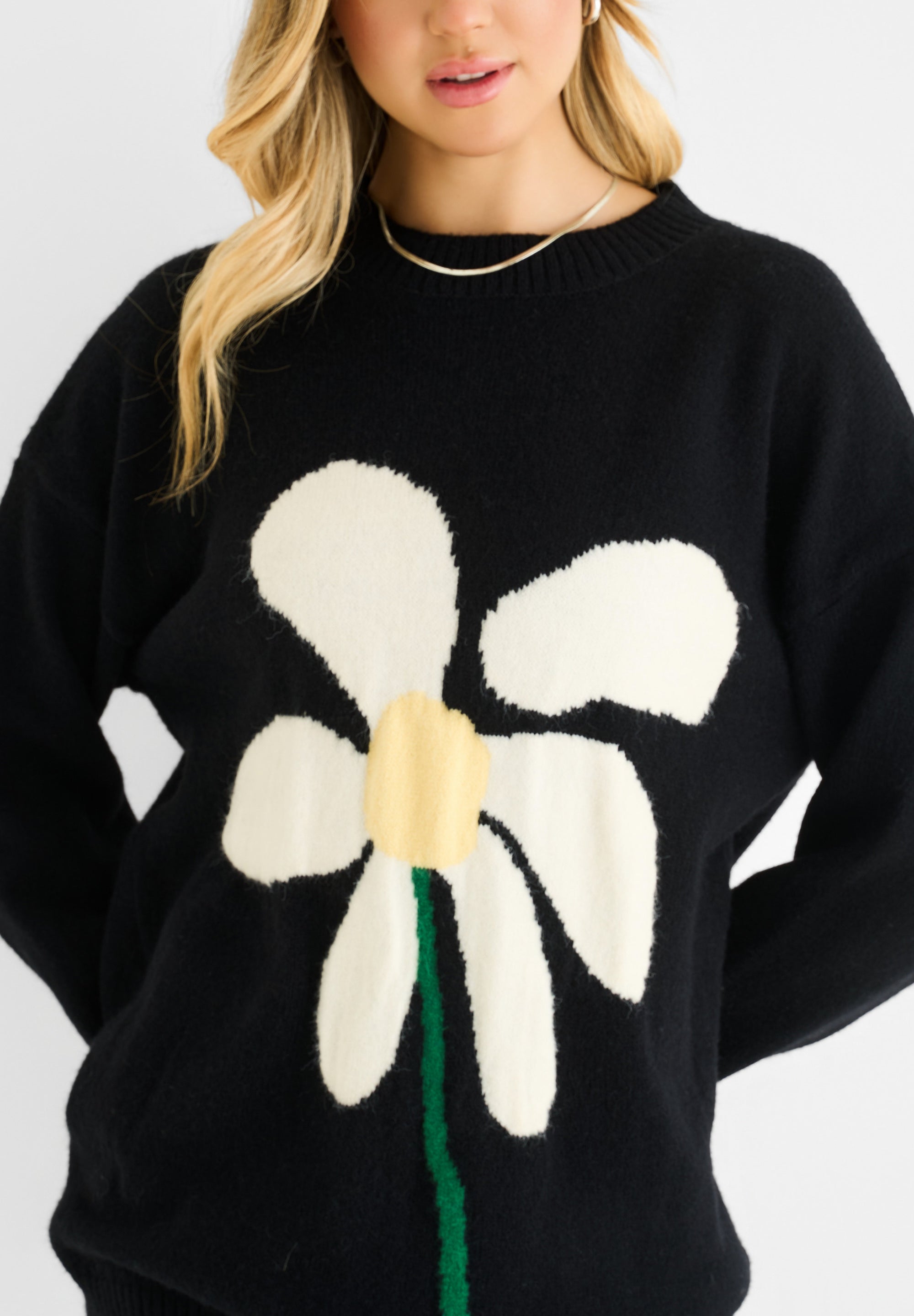 Black Paint Flower Knit Oversized Long Jumper