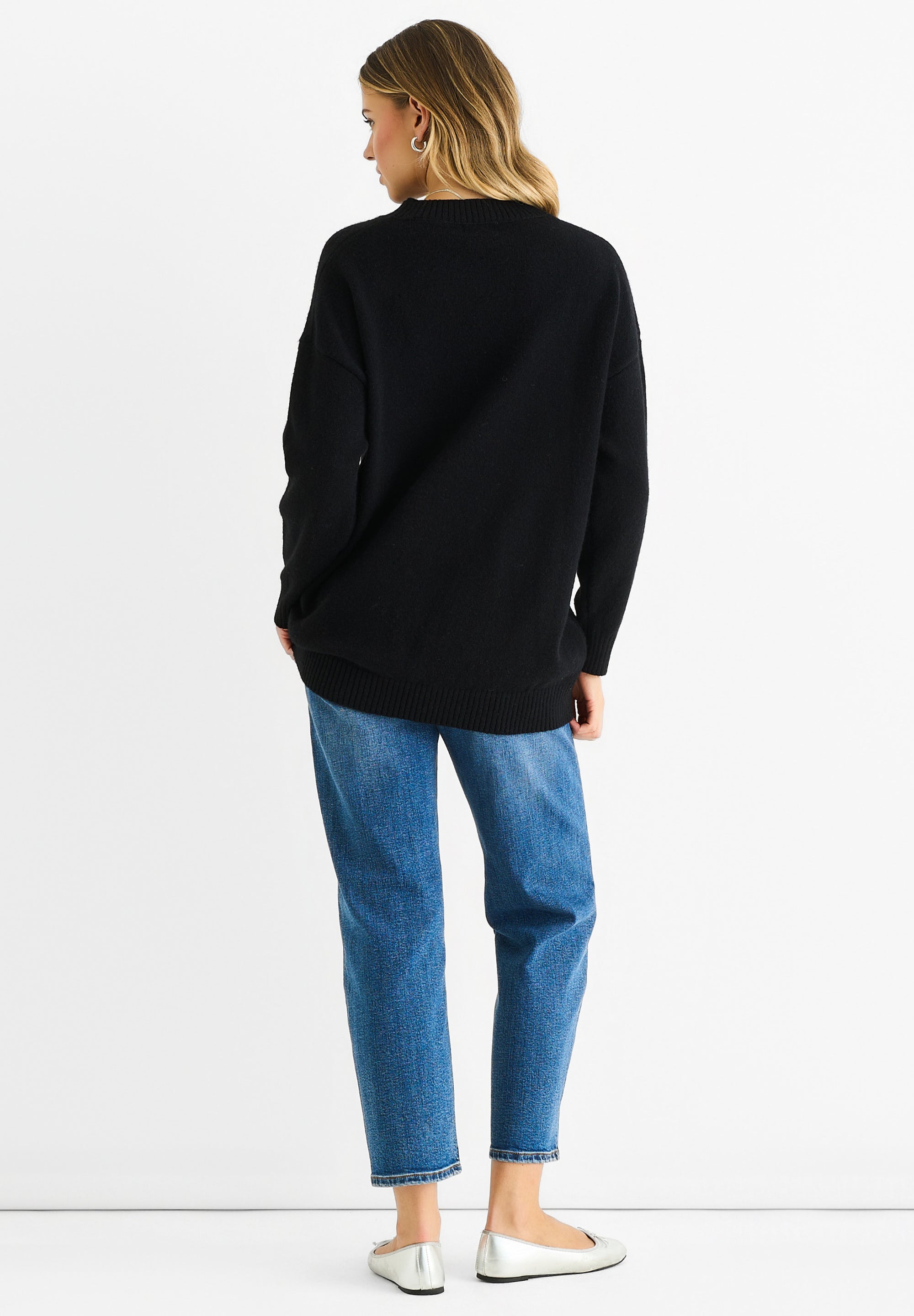 Black Paint Flower Knit Oversized Long Jumper