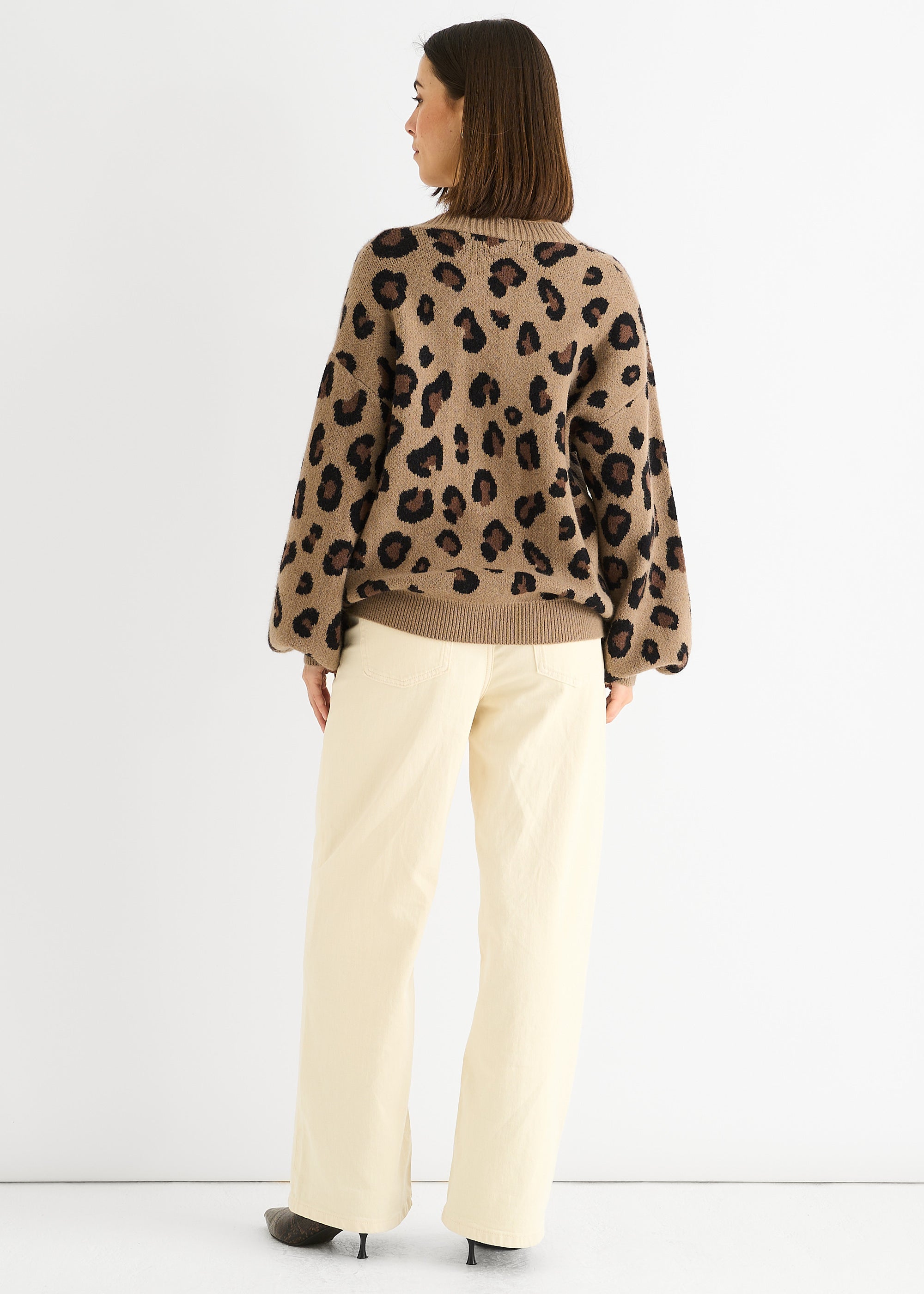 Camel Animal Print Knit Short Cardigan