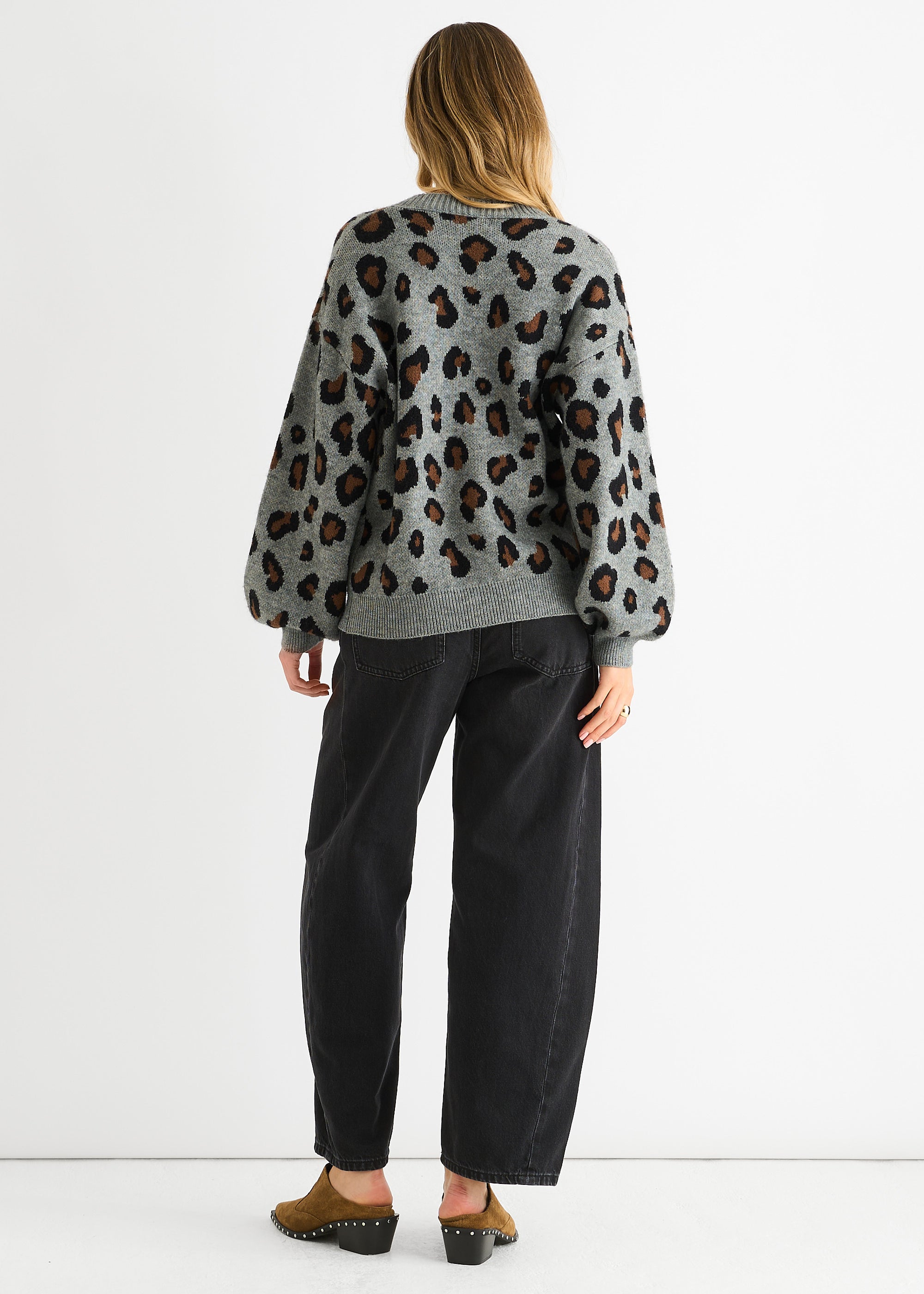 Grey Animal Print Knit Short Cardigan