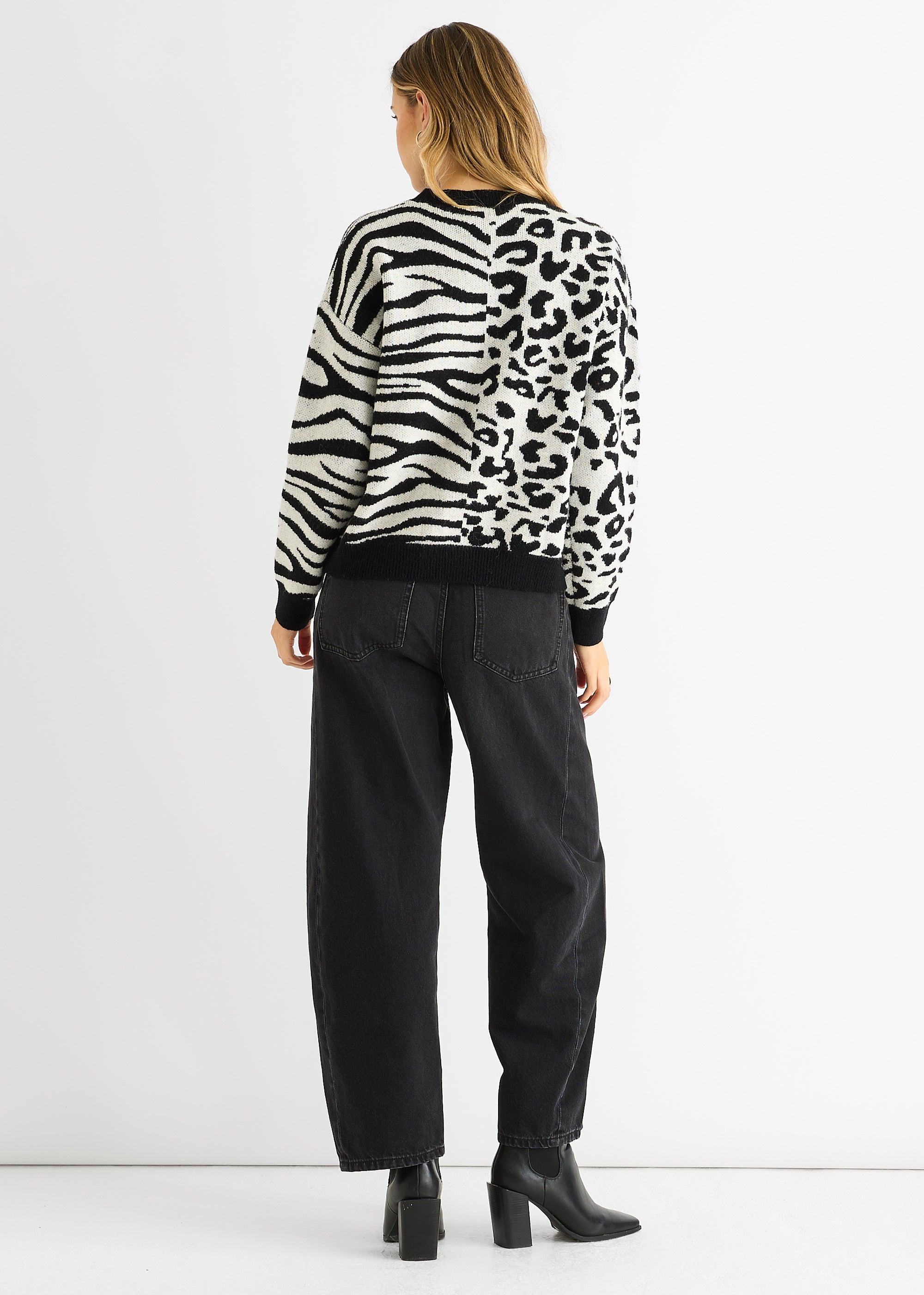 Black Contrast Zebra Animal Knit Jumper