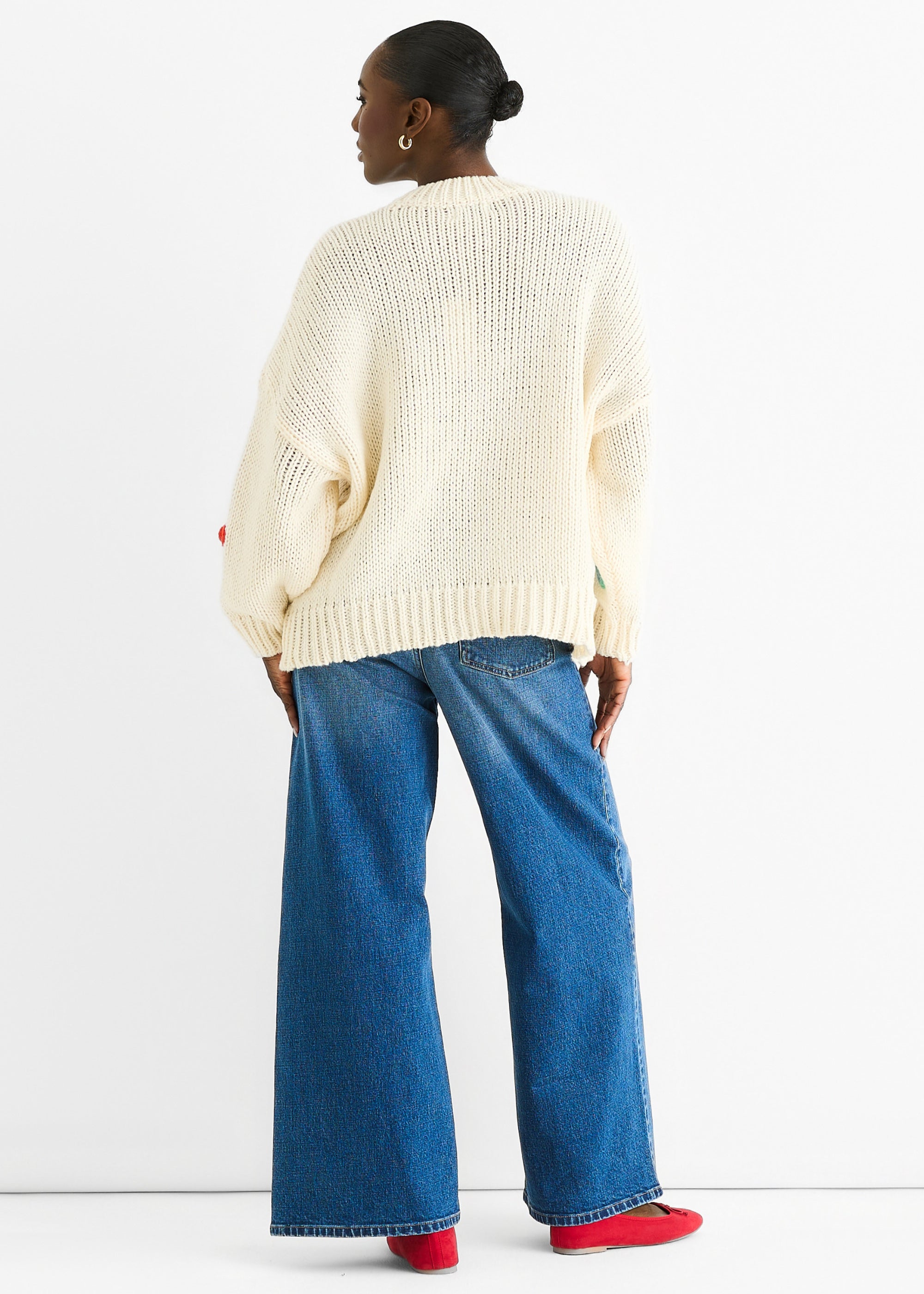 Cream Floral Crochet Chunky Knit Oversized Jumper