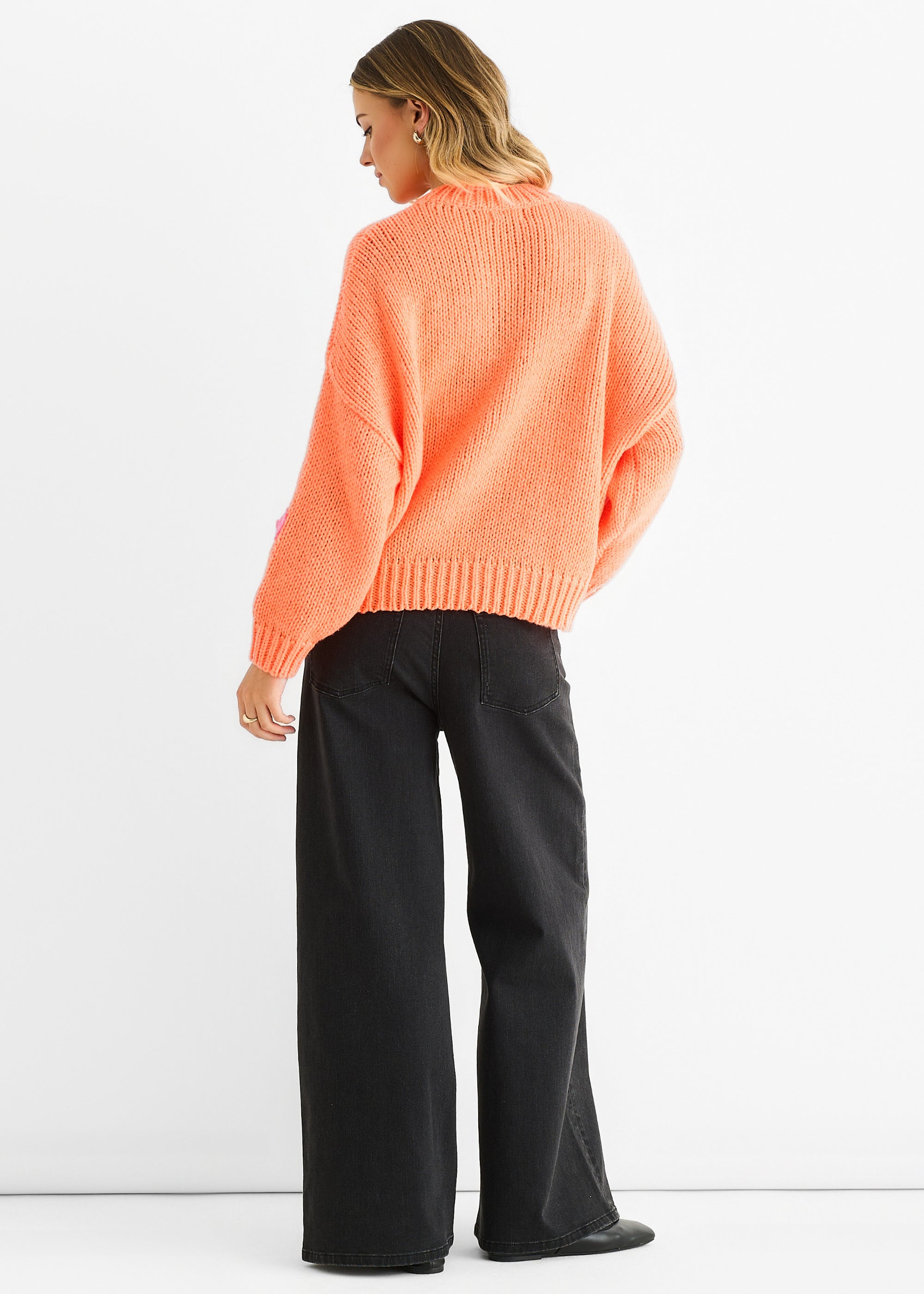 Orange Floral Crochet Chunky Knit Oversized Jumper